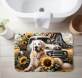 Autumn Golden Retriever Truck Bathroom Rug – Fall Farmhouse Decor