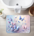 Pastel Butterflies & Wildflowers Rug – Soft Spring Bathroom, Kitchen & Entryway Sizes