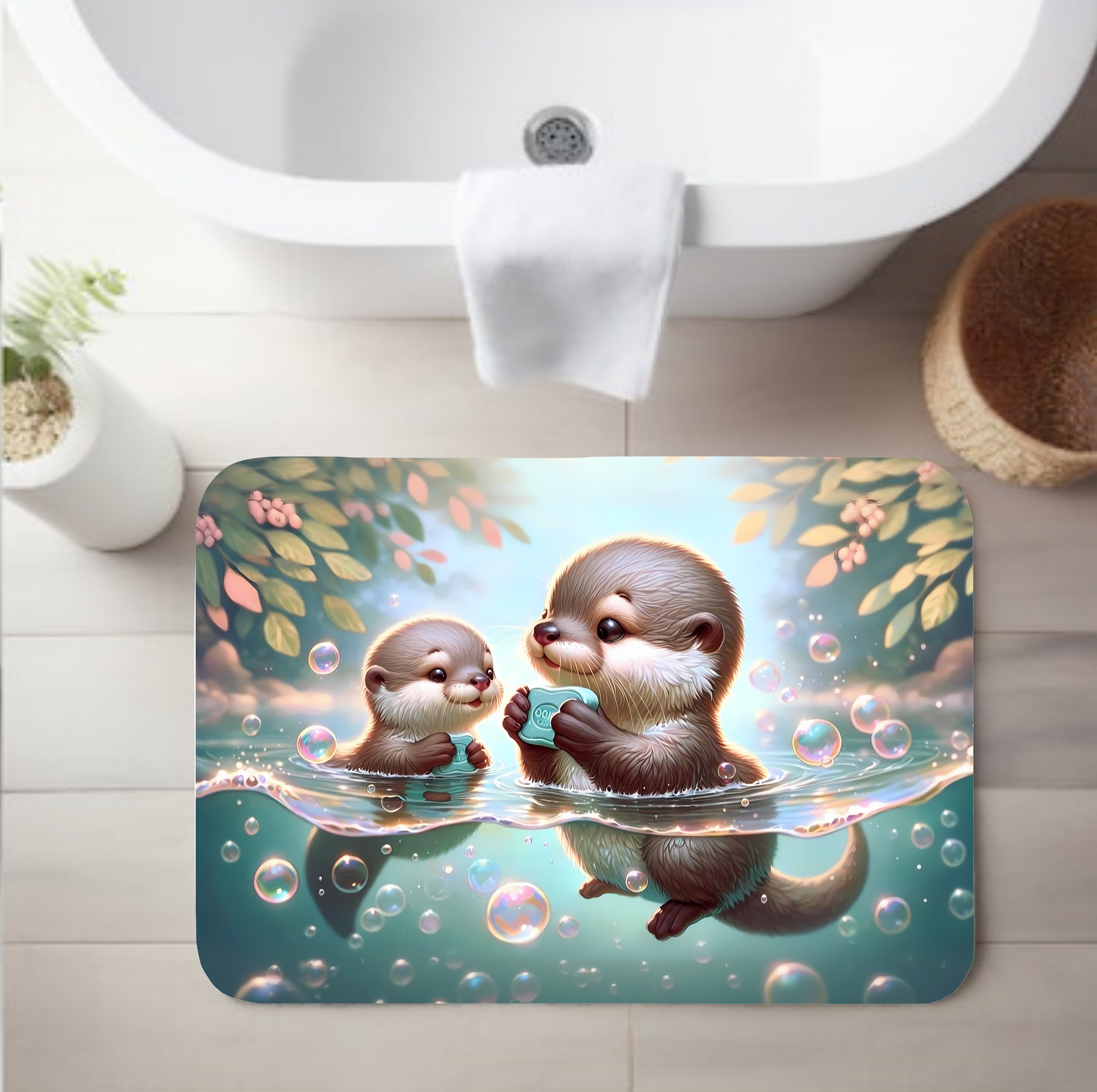 Spring Otter Bath Bathroom Rug – Whimsical Animal Decor
