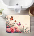 Spring Butterfly Floral Bathroom Rug – Soft Pastel Garden Decor