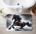 Majestic Black Horse Bathroom Rug – Dramatic Winter Wildlife Decor