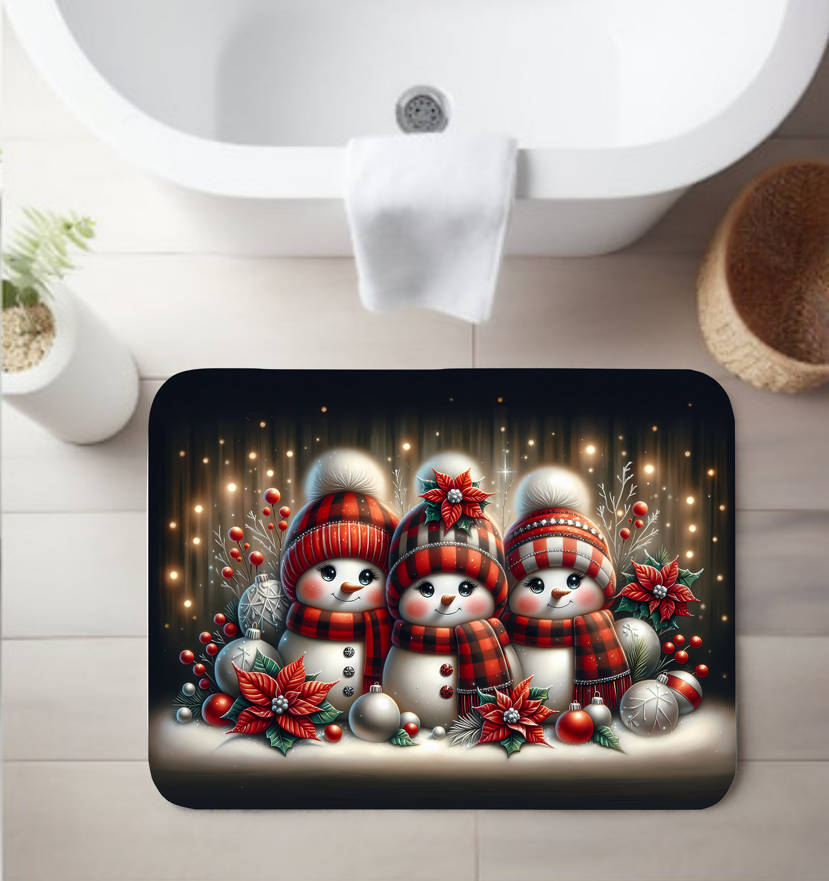 Christmas Snowmen Trio Rug – Whimsical Holiday Decor