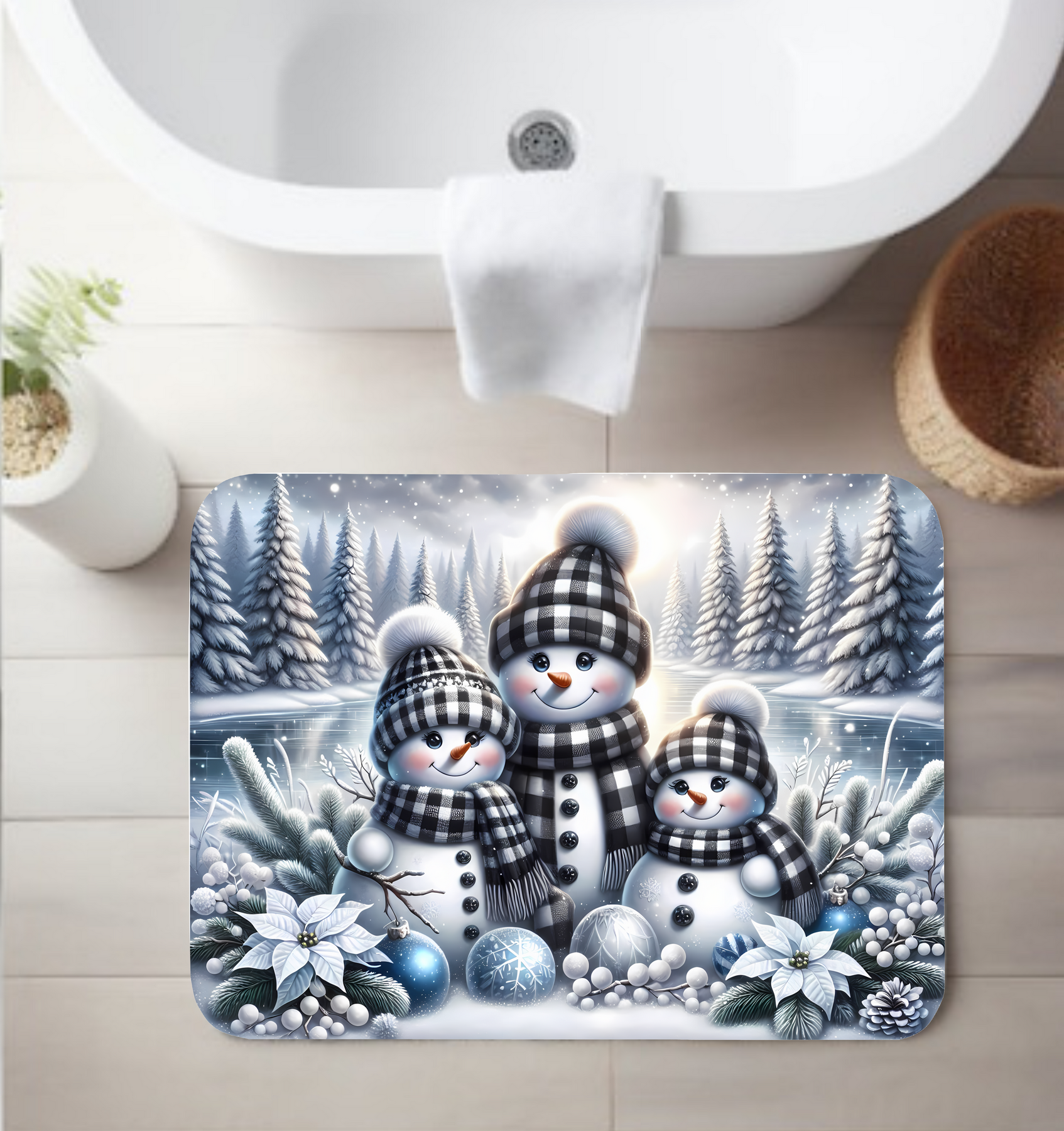 Buffalo Plaid Snowman Rug – Bathroom, Kitchen & Entryway Sizes