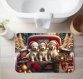 Christmas Puppies in Red Truck Bathroom Rug – Festive Winter Dog Decor