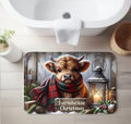 Highland Cow Farmhouse Christmas Rug – Cozy Rustic Holiday Decor