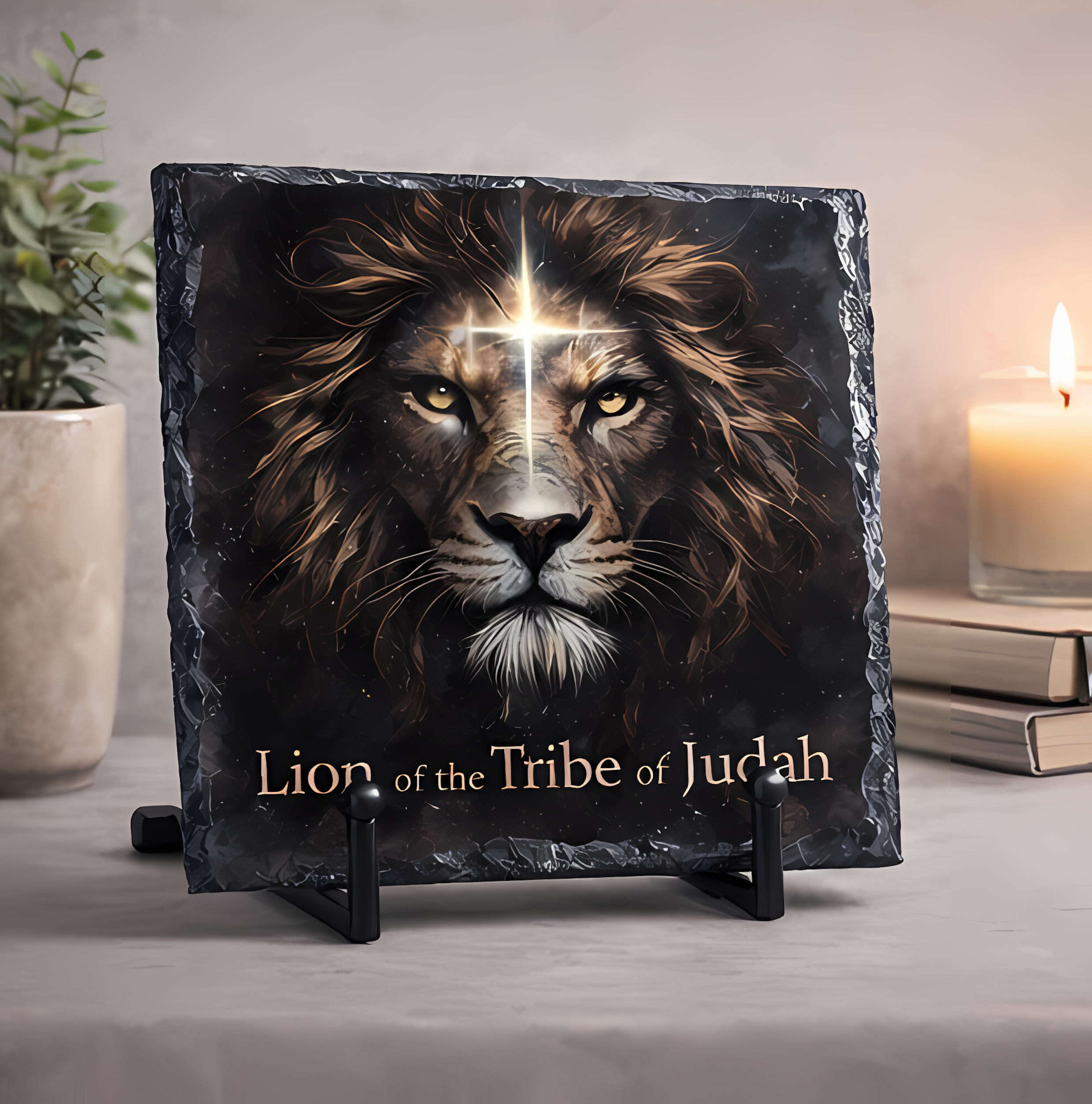 Lion of the Tribe of Judah Slate – Christian Faith Decor – Revelation 5:5 Scripture Plaque – Bold Lion Art