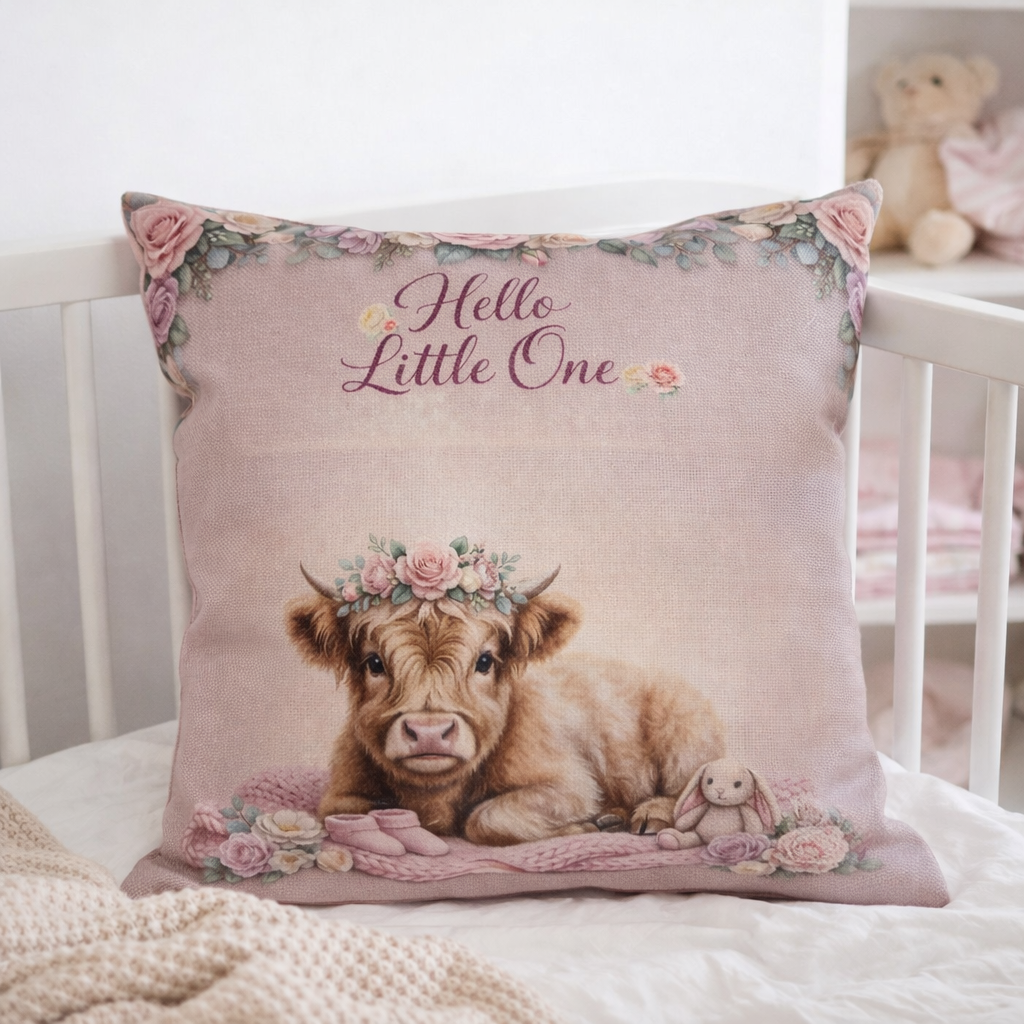 Hello Little One Baby Cow 16 x 16 Pocket Pillow Cover – Girl Nursery Decor