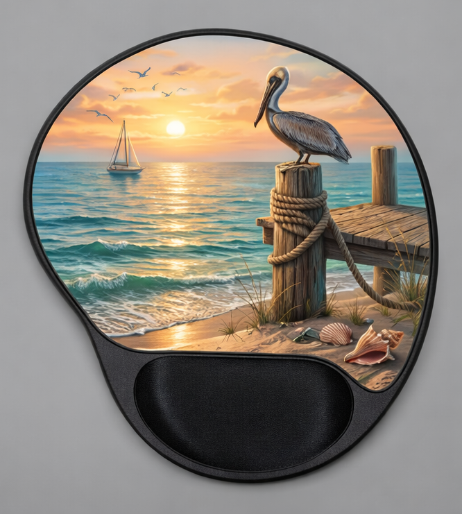 Pelican Coastal Sunset Ergonomic Mouse Pad with Wrist Rest – Removable Insert Desk Set