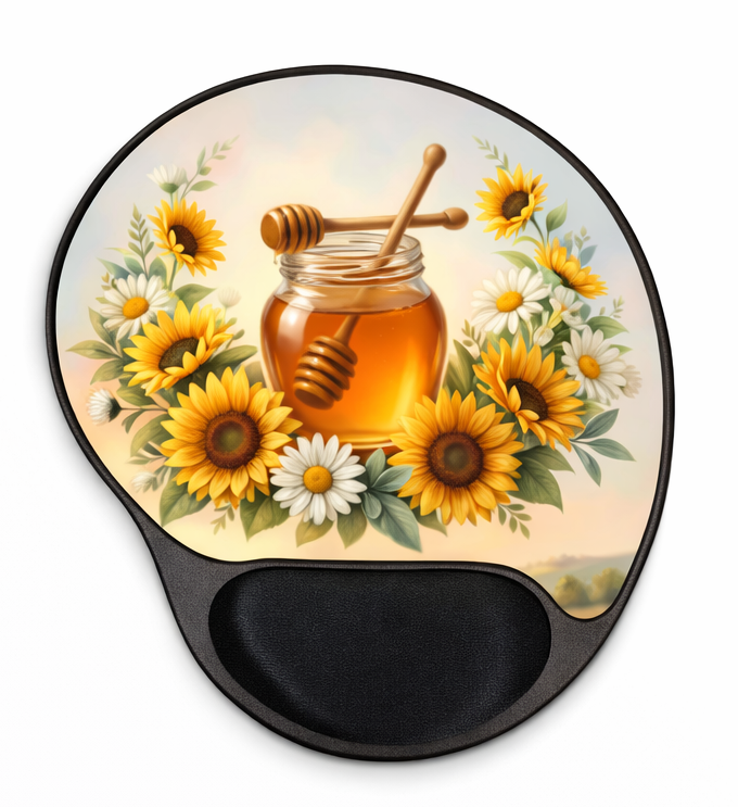 Sunflower Honey Bee Ergonomic Mouse Pad with Wrist Rest – Removable Insert Desk Set