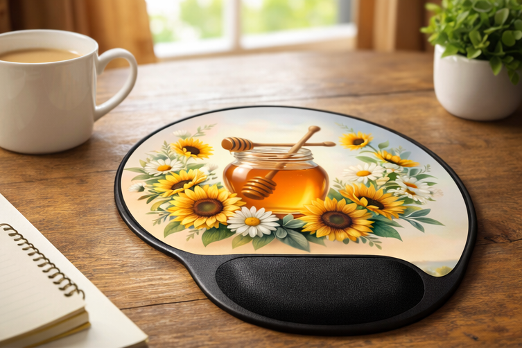 Sunflower Honey Bee Ergonomic Mouse Pad with Wrist Rest – Removable Insert Desk Set