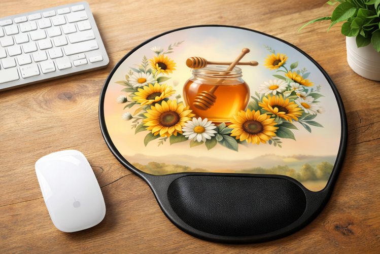 Sunflower Honey Bee Ergonomic Mouse Pad with Wrist Rest – Removable Insert Desk Set