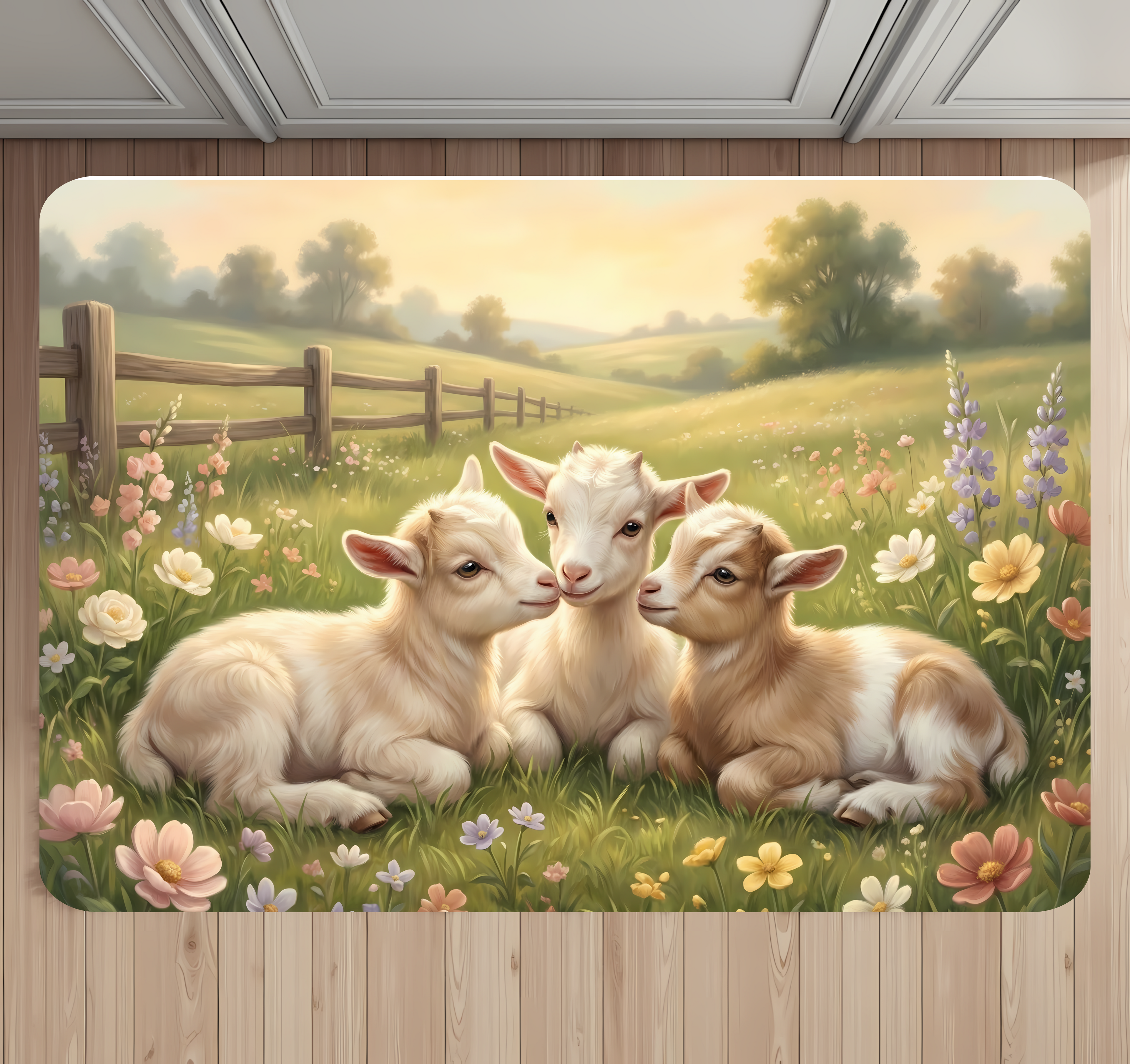 Baby Goats Meadow Bathroom Rug – Sweet Farmhouse Spring Home Decor