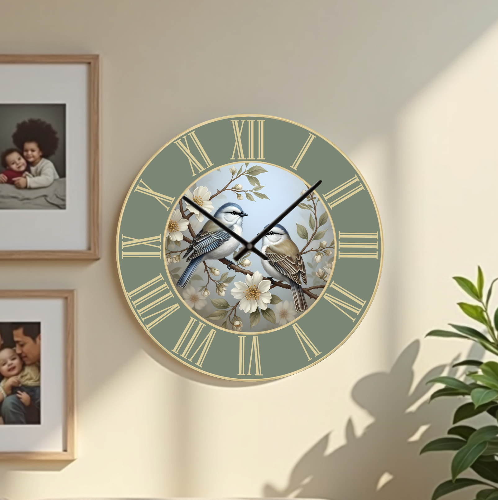 Bluebird Blossoms Floral Wall Clock