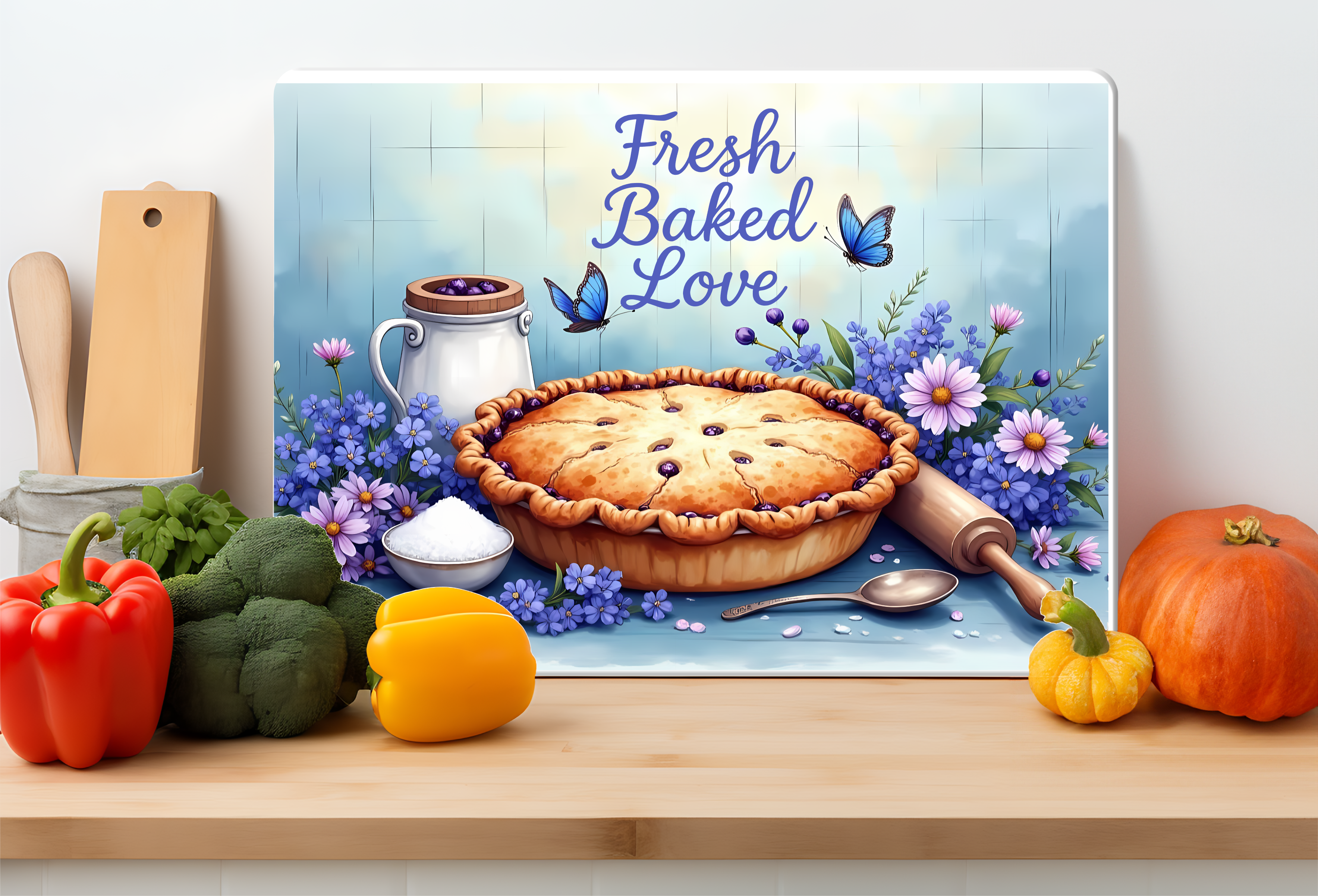 Blueberry Pie Kitchen Cutting Board – Baked with Love Floral Glass Board