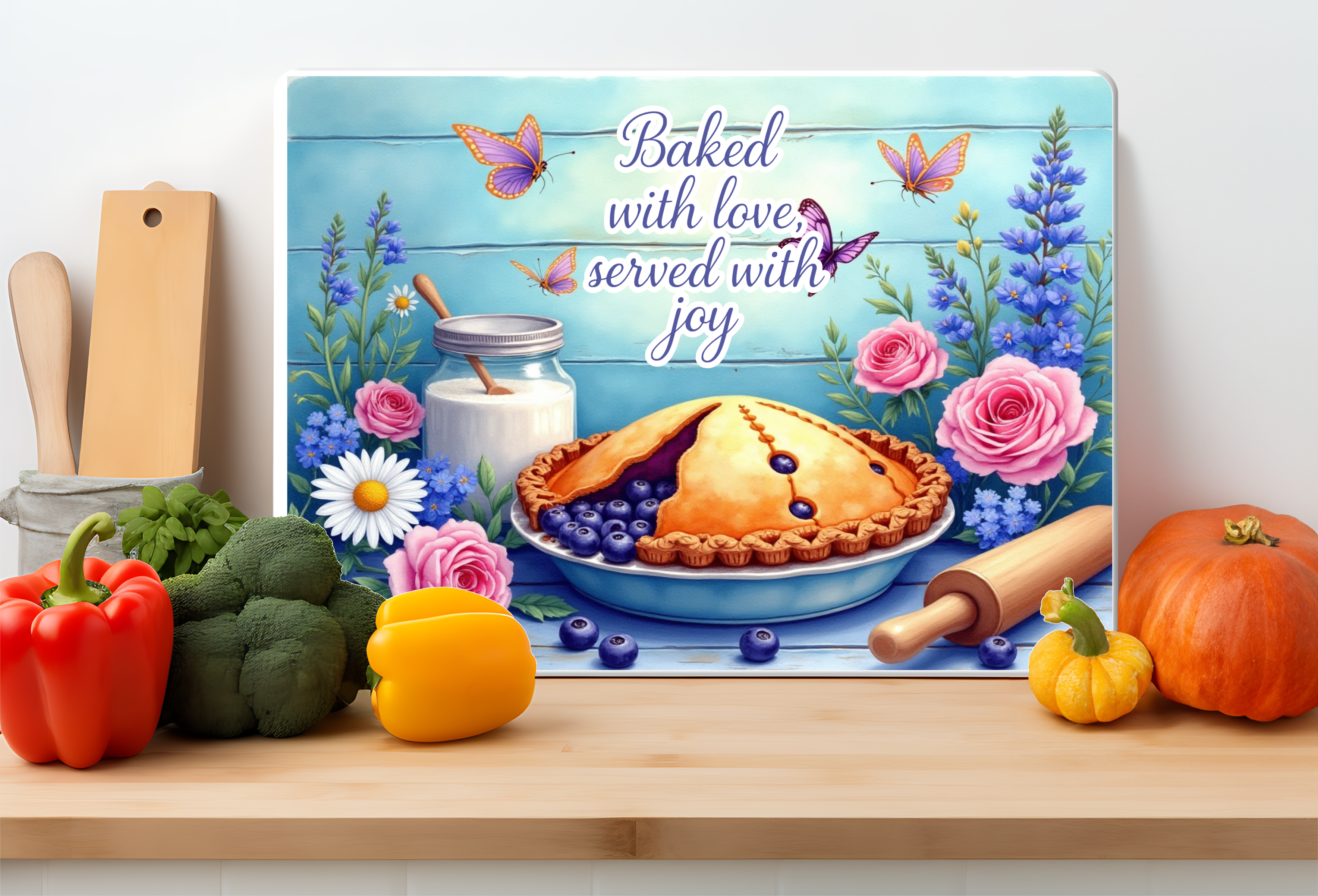 Blueberry Pie Kitchen Cutting Board – Baked with Love Floral Glass Board