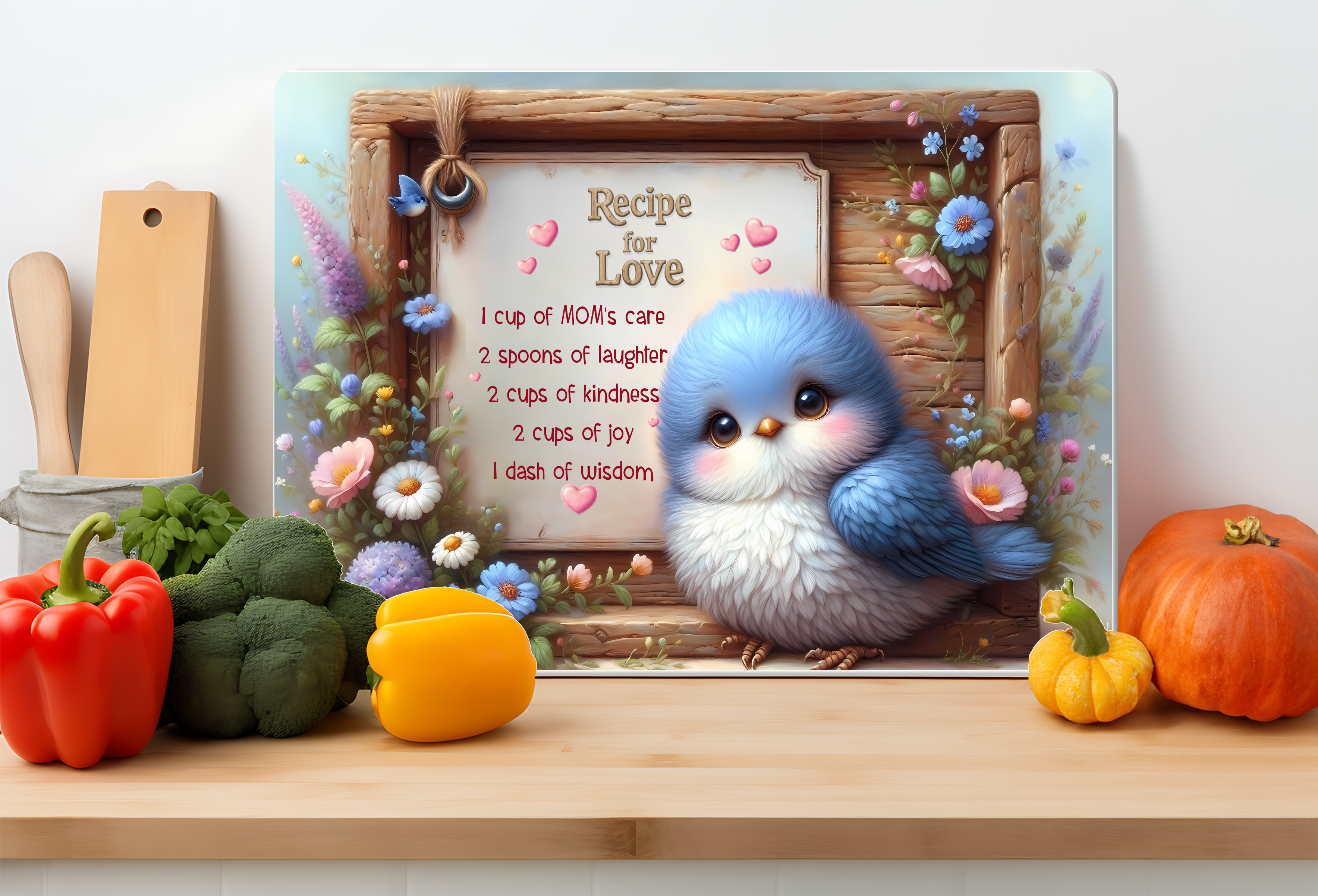Recipe for Love Bluebird Glass Cutting Board