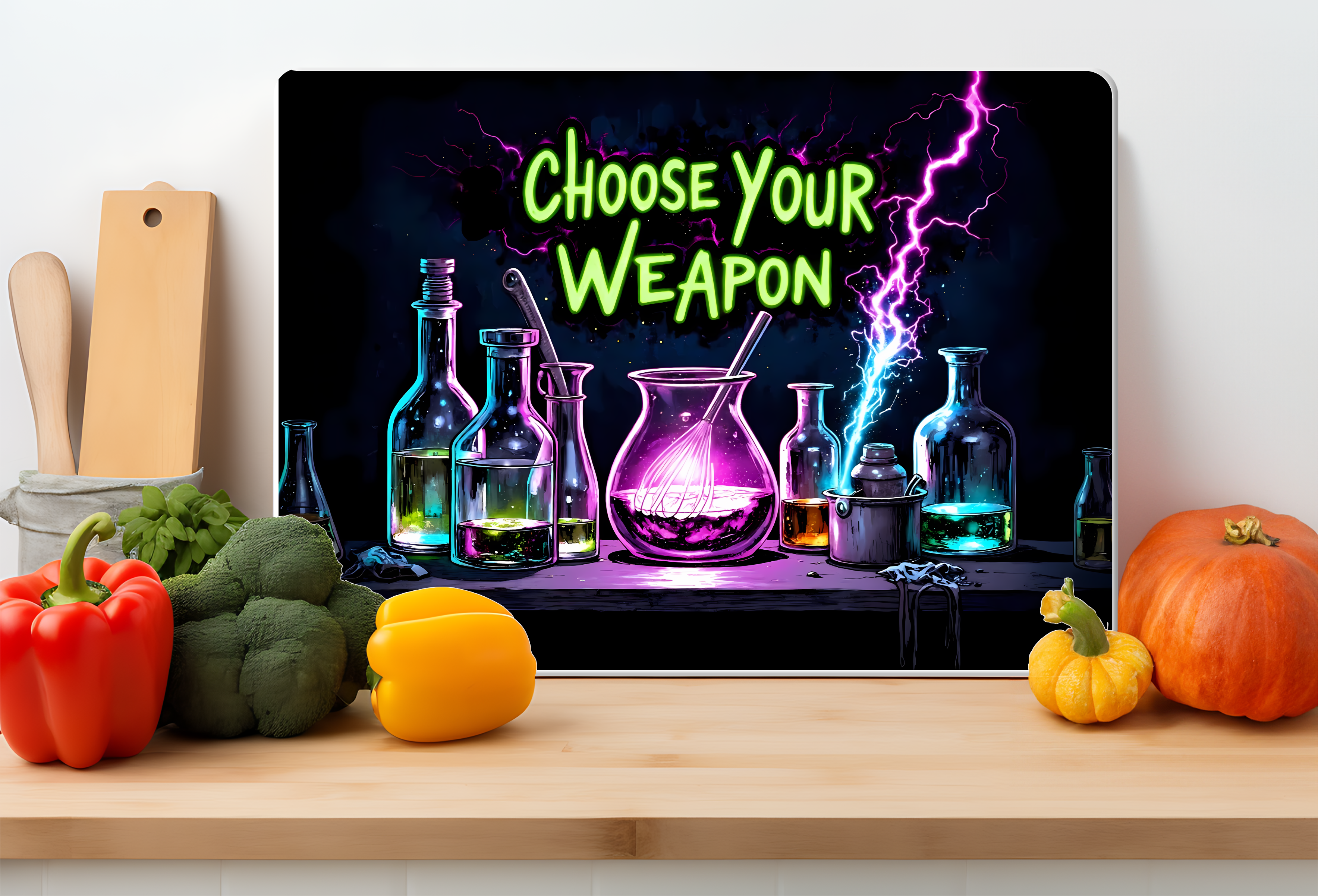 Choose Your Weapon Funny Kitchen Glass Cutting Board