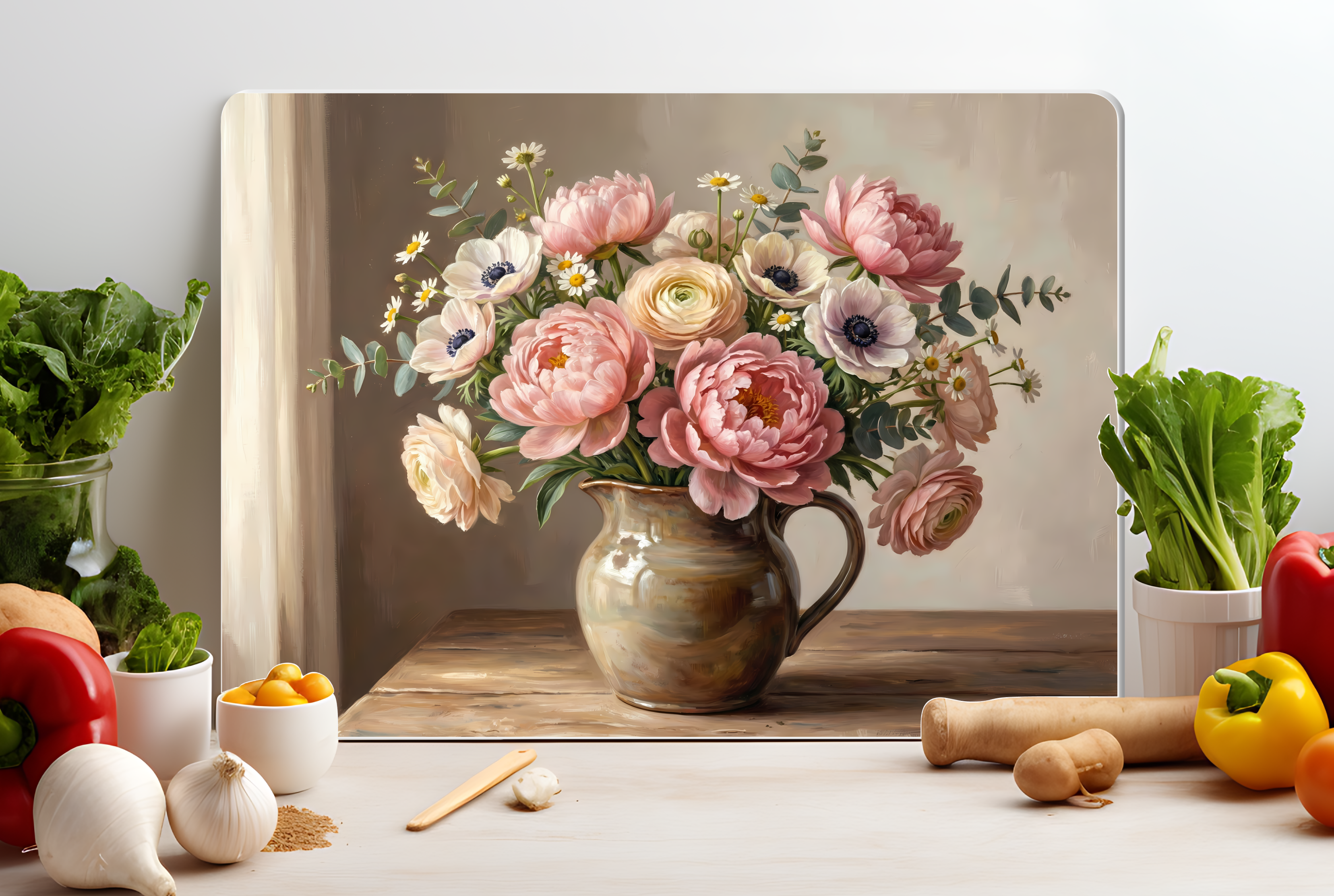 Floral Bouquet Glass Cutting Board – Classic Cottage Kitchen Accent
