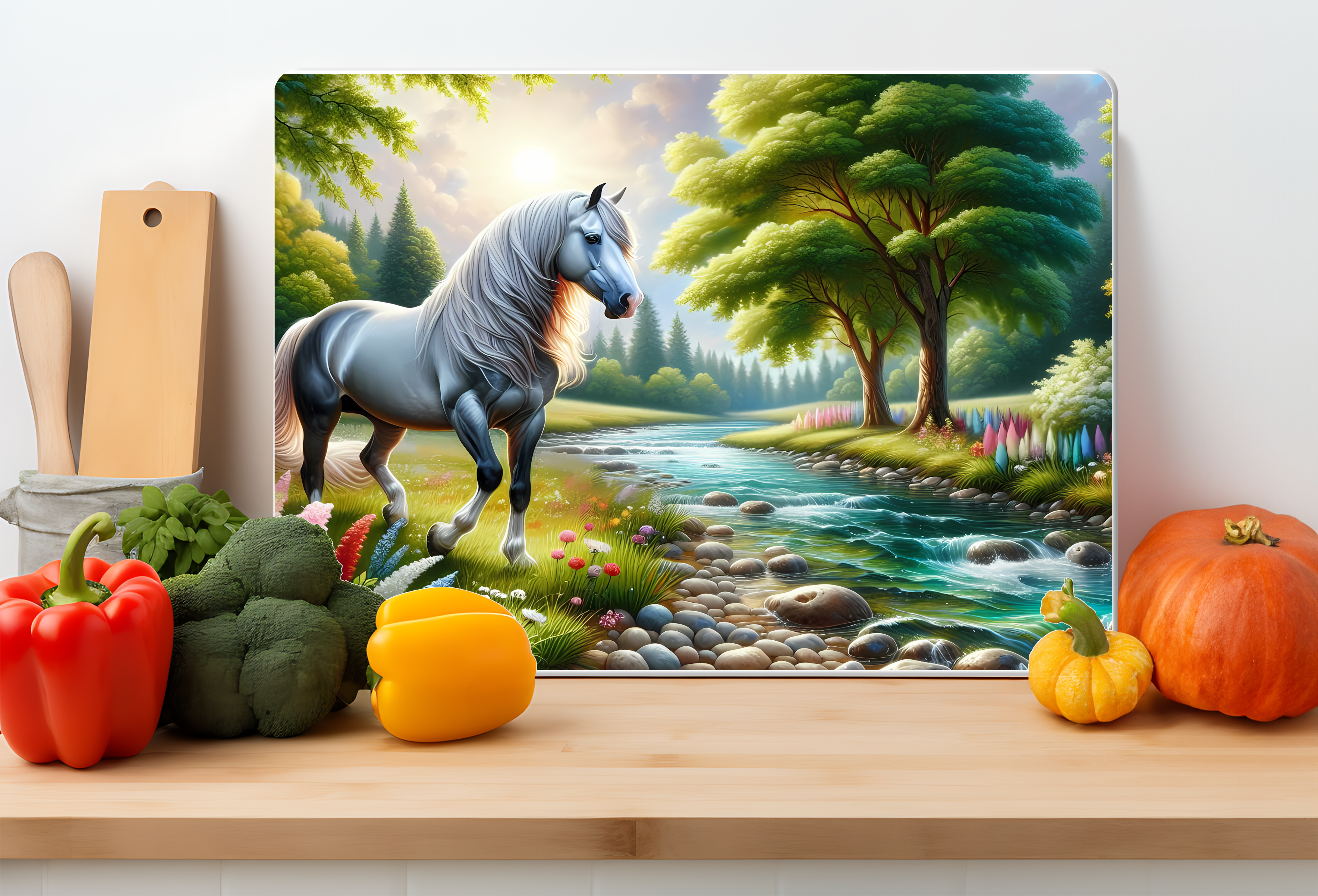 Peaceful River Horse Glass Cutting Board