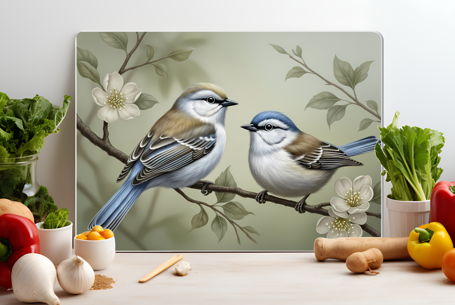 Bluebird Blossoms Glass Cutting Board