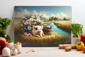 Piglet Farm Scene Glass Cutting Board – Whimsical Country Kitchen Decor