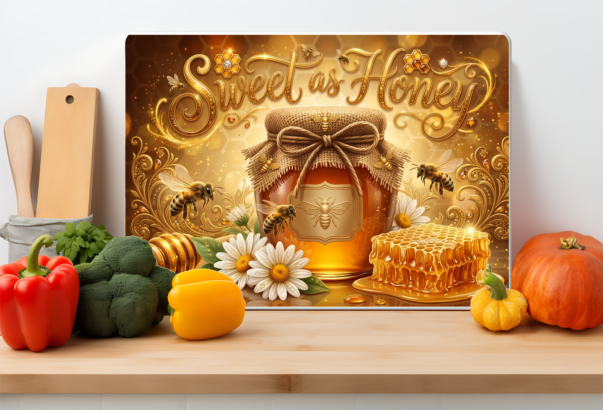 Sweet as Honey Bee Farmhouse Glass Cutting Board