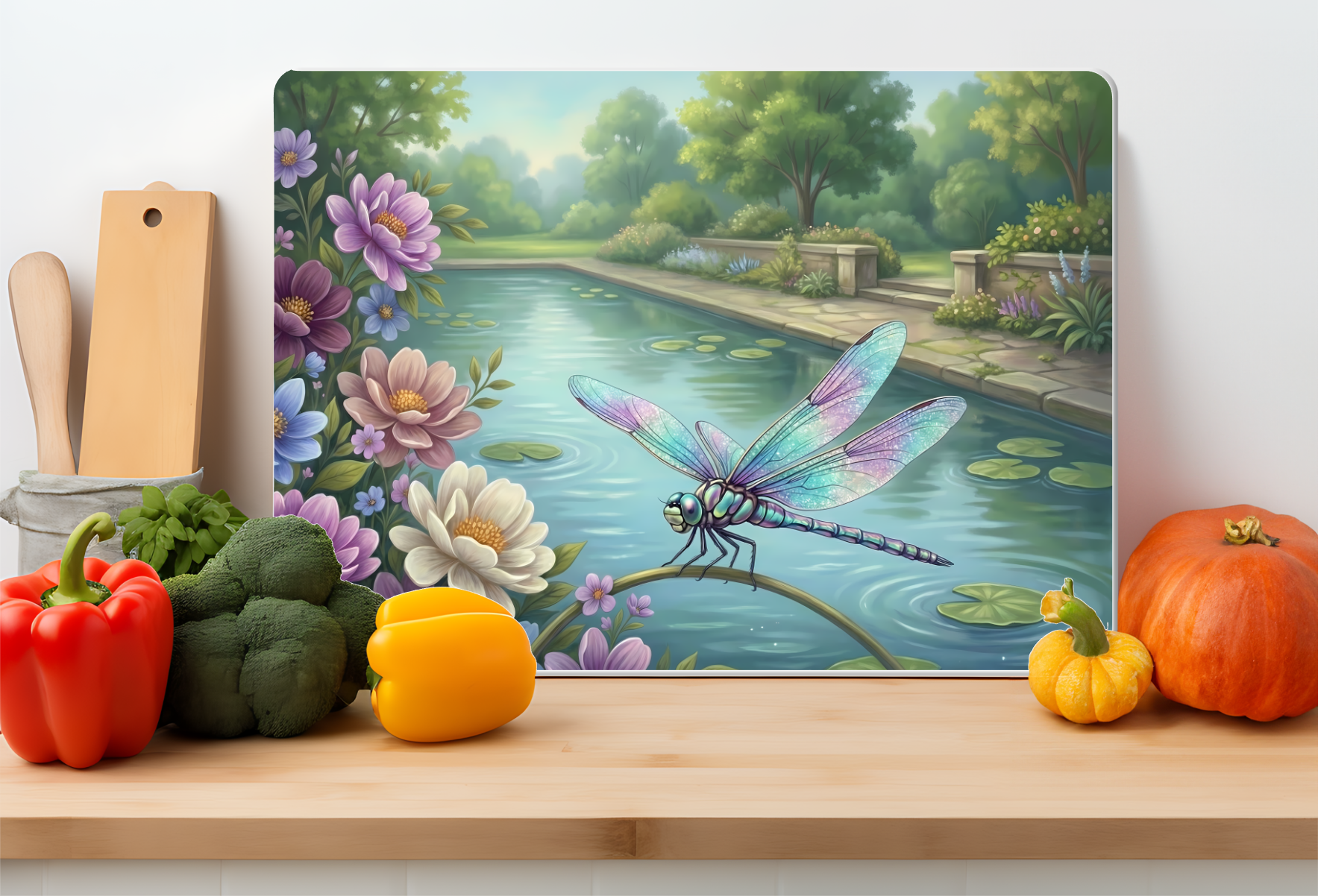 Dragonfly Garden Cottage Glass Cutting Board