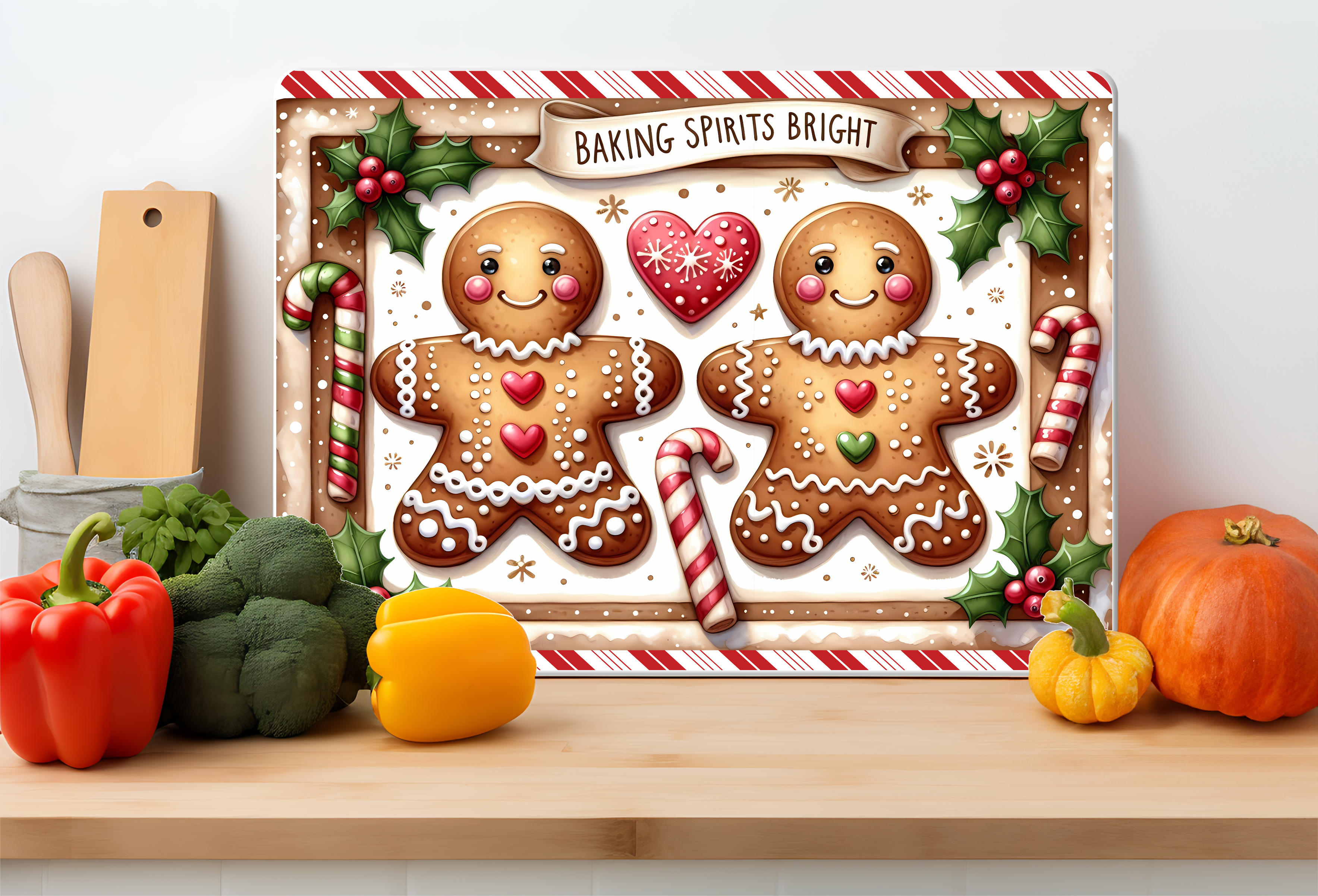 Baking Spirits Bright Gingerbread Glass Cutting Board