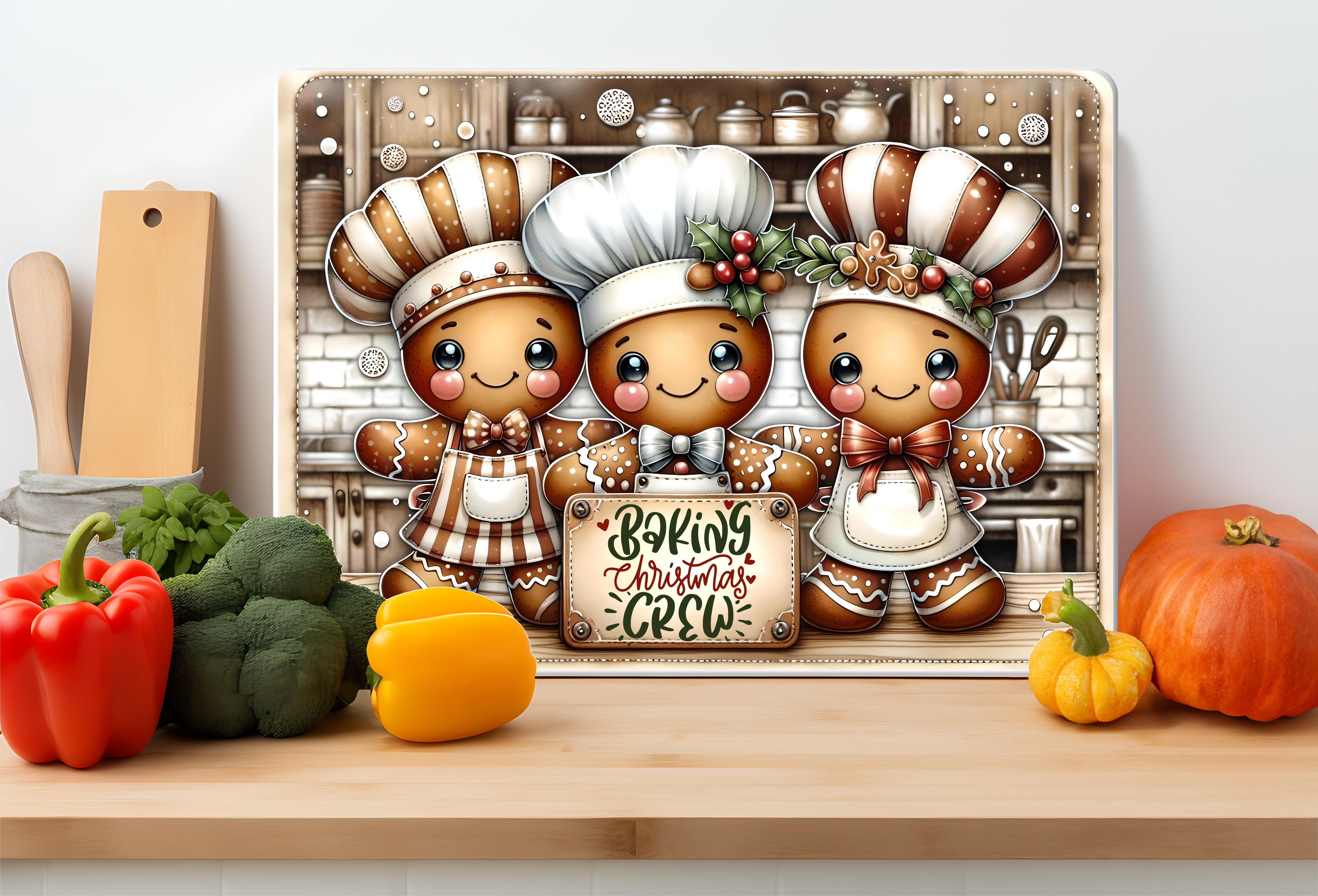 Baking Christmas Crew Gingerbread Glass Cutting Board