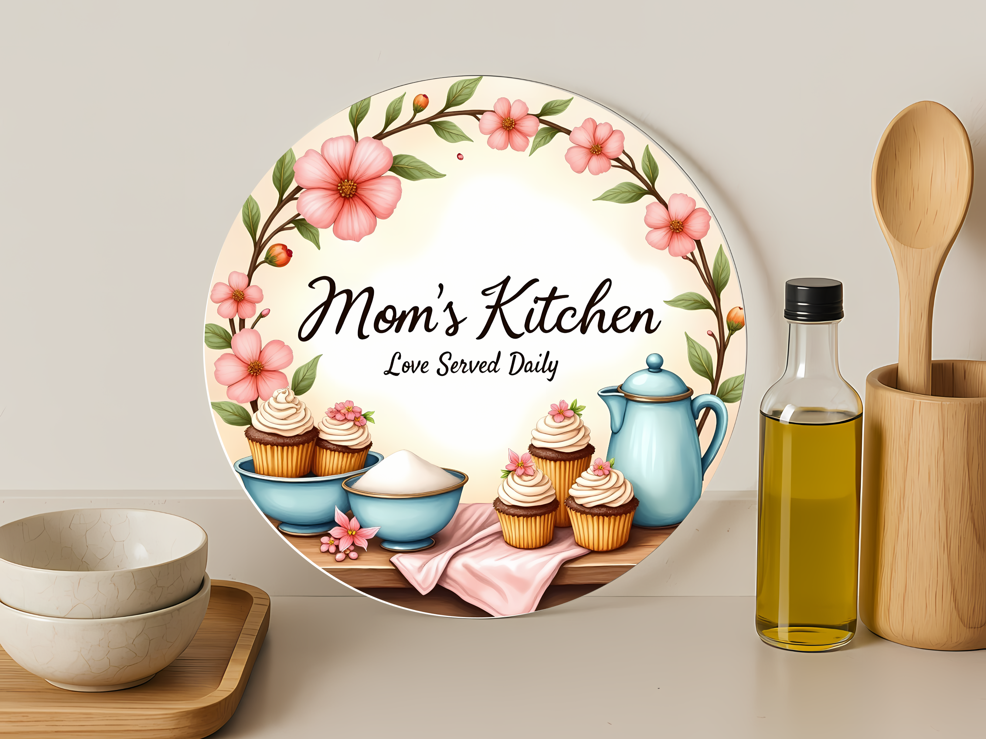 Mom’s Kitchen – Love Served Daily-Round Glass Cutting Board 12"