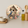 Bluebird Floral Birdhouse Cottage Glass Cutting Board-Round 12" (Copy)