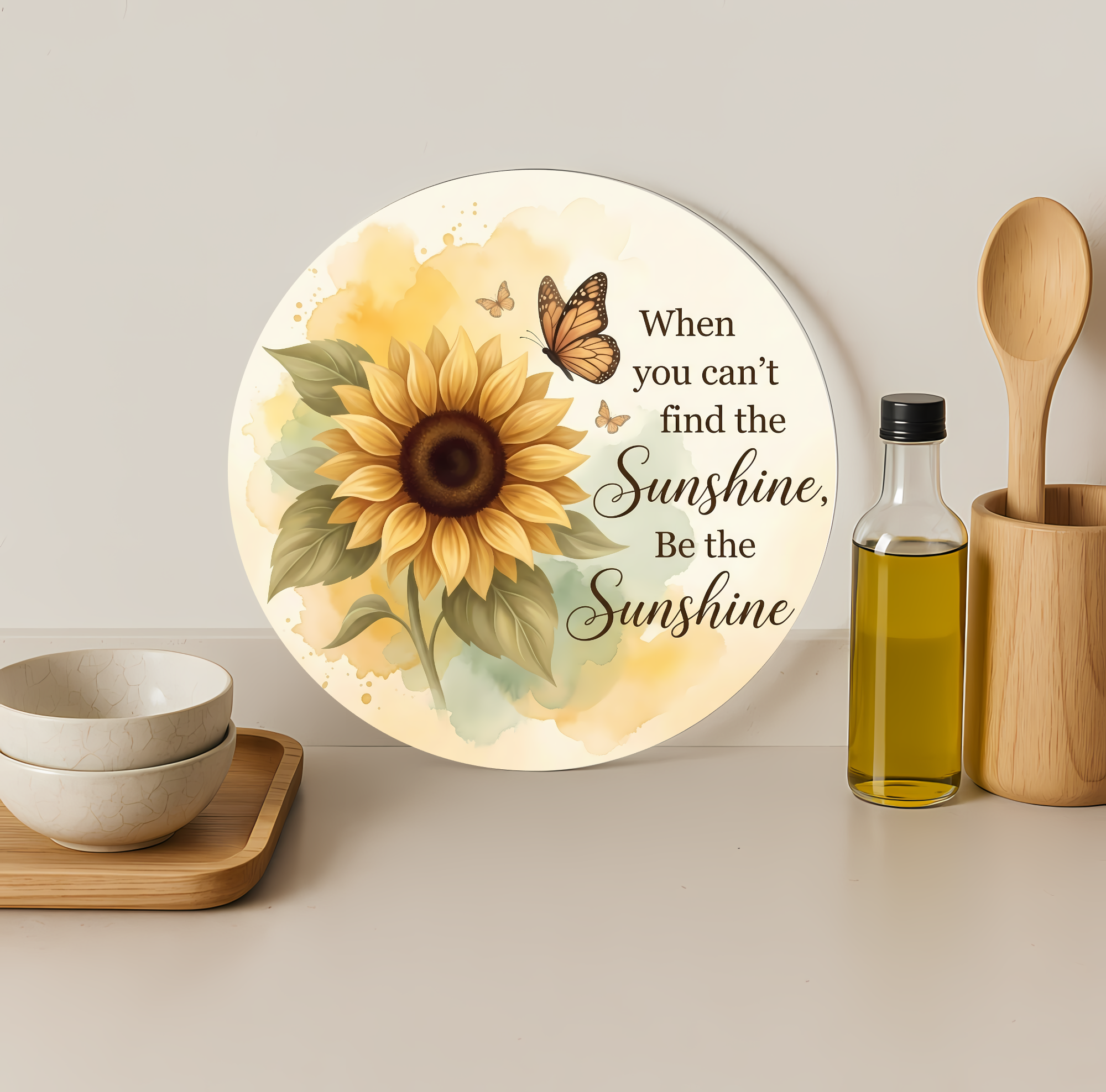 Sunflower Sunshine Inspirational Glass Cutting Board-Round 12"
