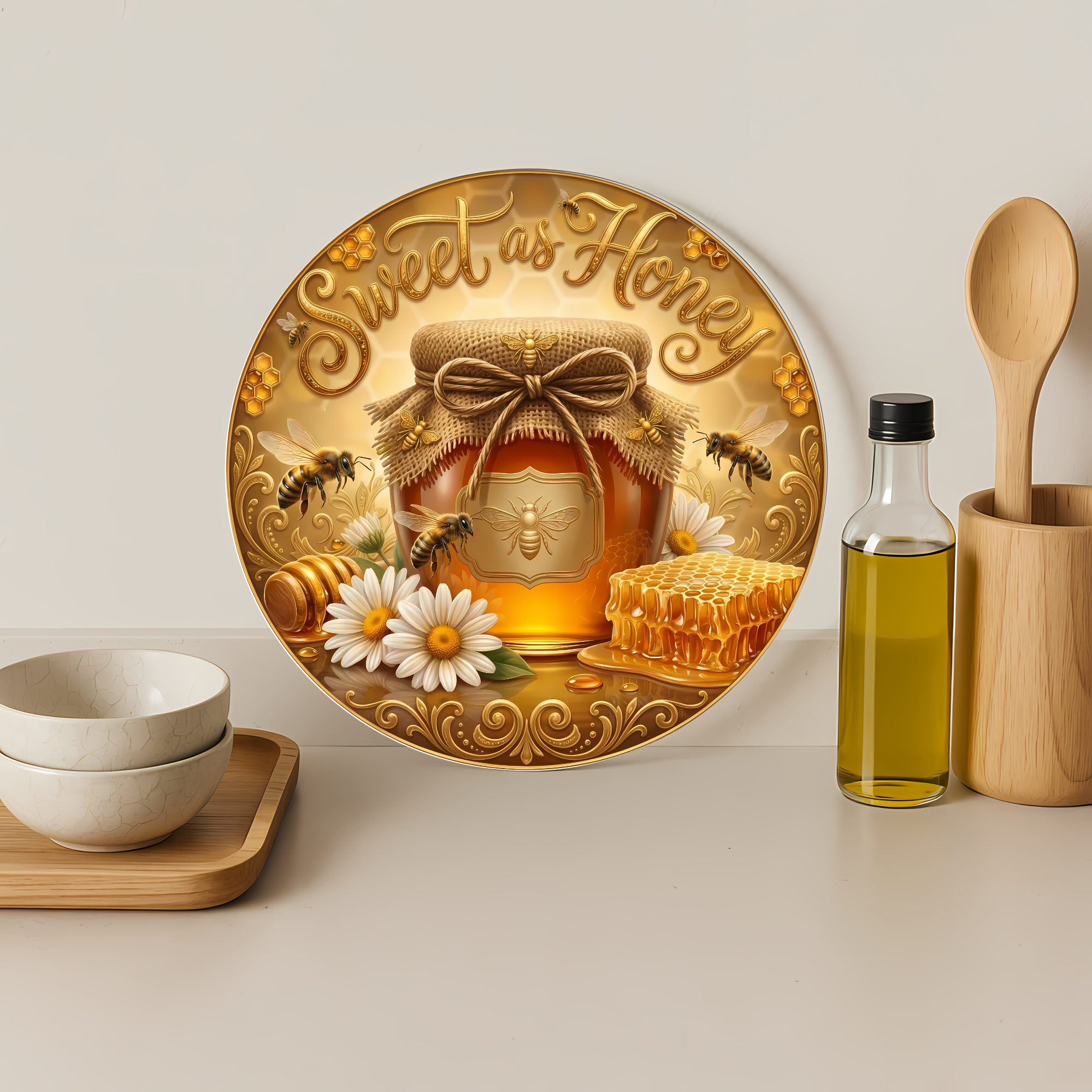 Sweet As Honey Bee Round Glass Cutting Board-Round 12"