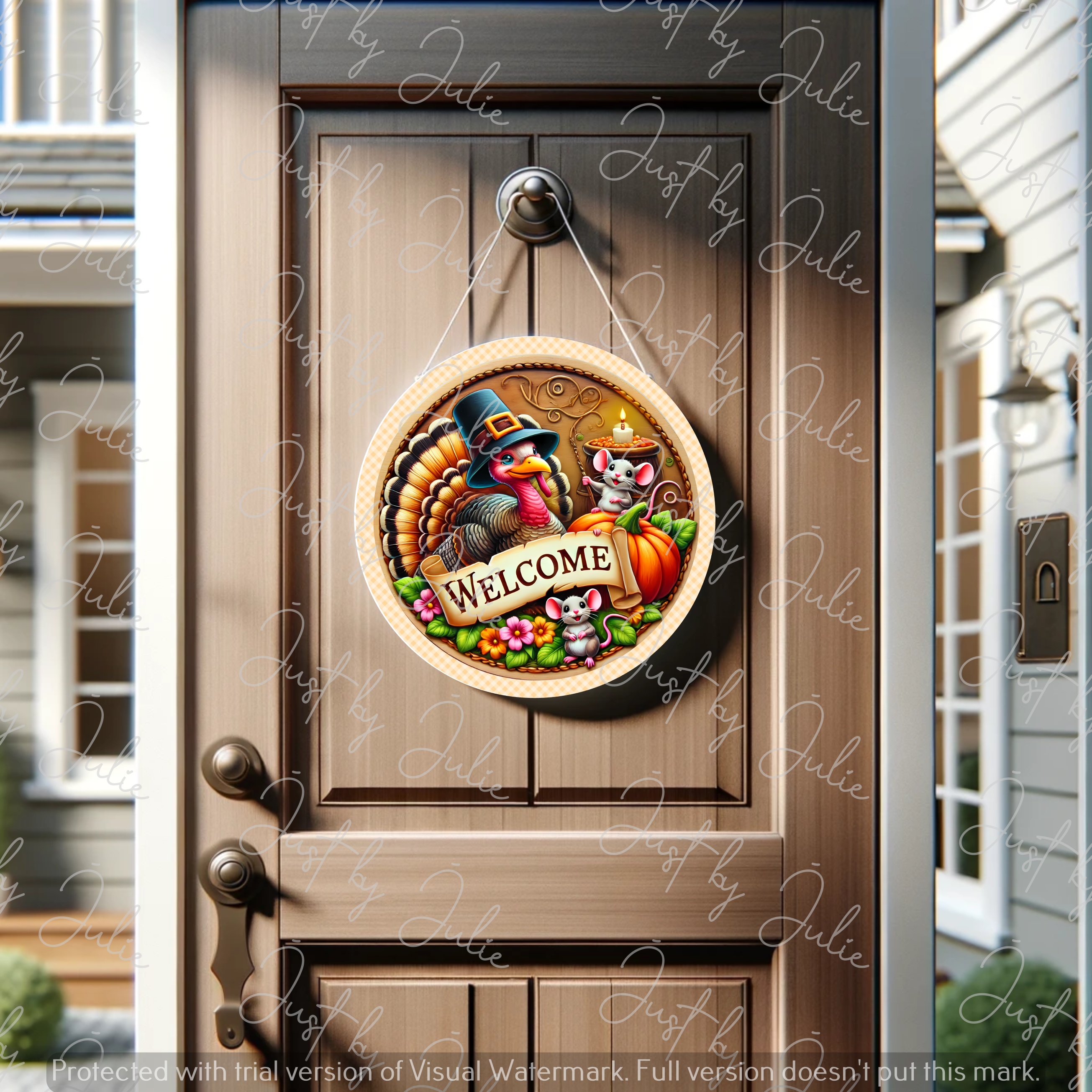 Harvest Turkey Welcome Door Round – Thanksgiving Front Door Decor