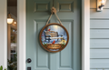 Cardinals andWinter Bench Welcome Door Round – Winter Front Door Decor
