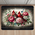 Cardinals & Peonies on Black – Elegant Floral Bathroom, Kitchen & Entryway Sizes