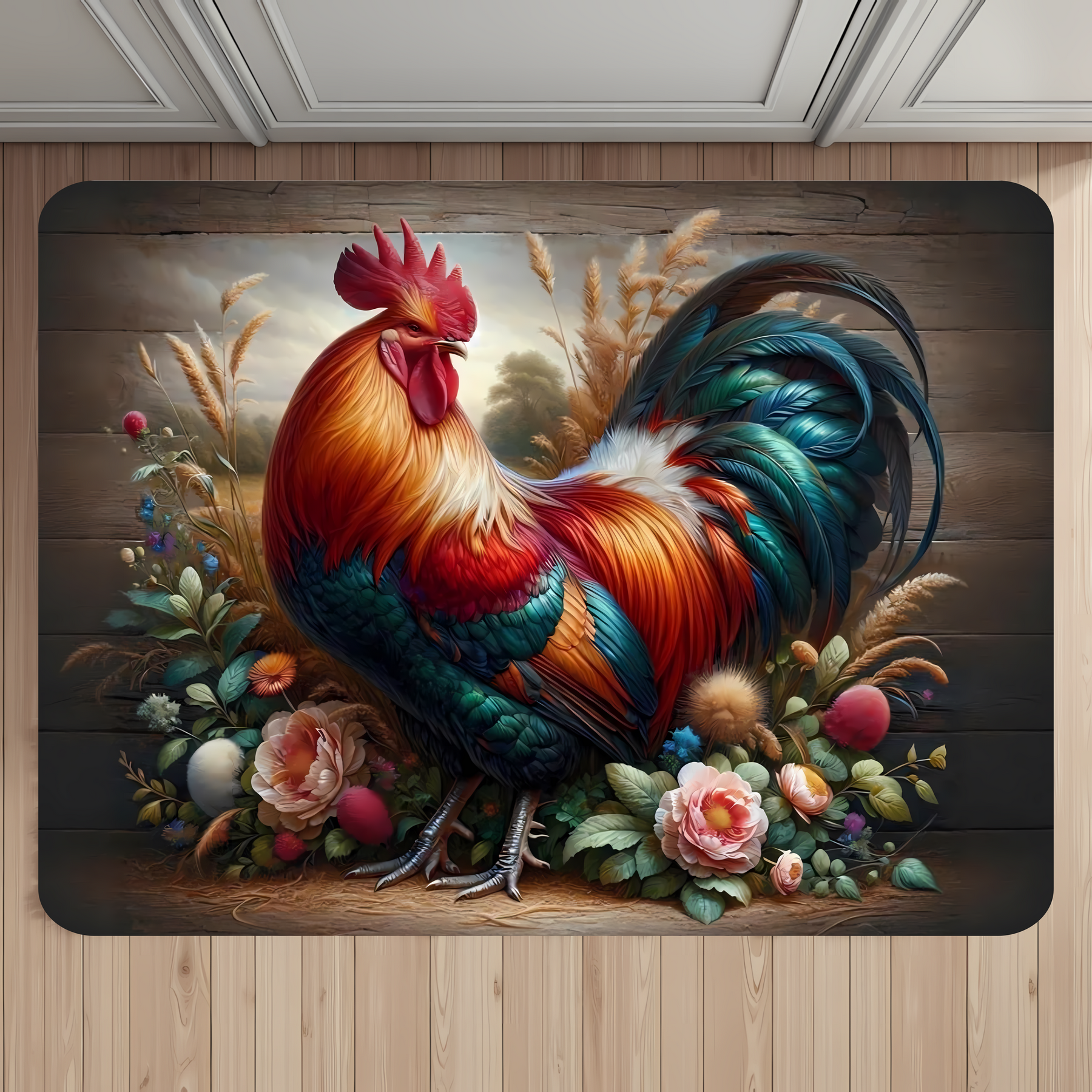 Colorful Rooster with Floral Accents – Farmhouse Bathroom, Kitchen & Entryway Sizes (Copy)