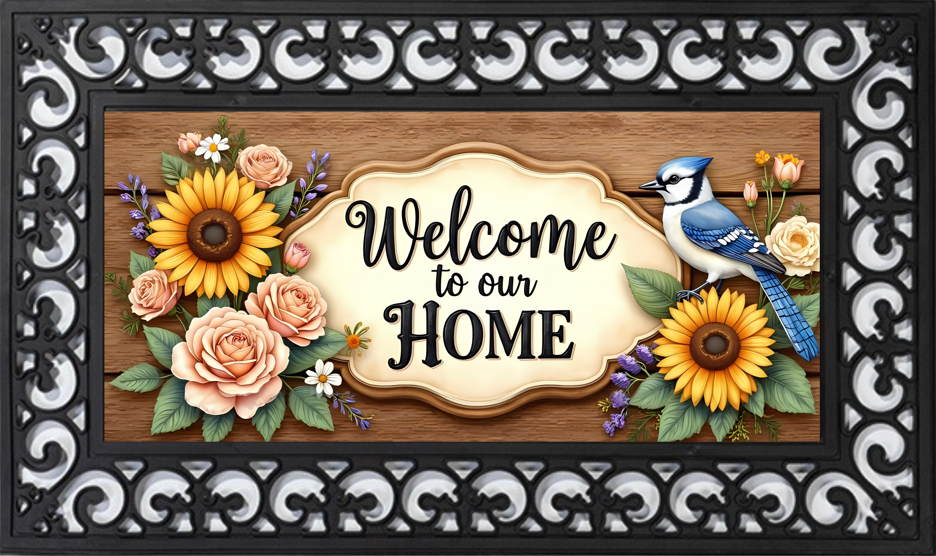 Welcome to Our Home – Floral & Bluebird Outdoor Mat Insert