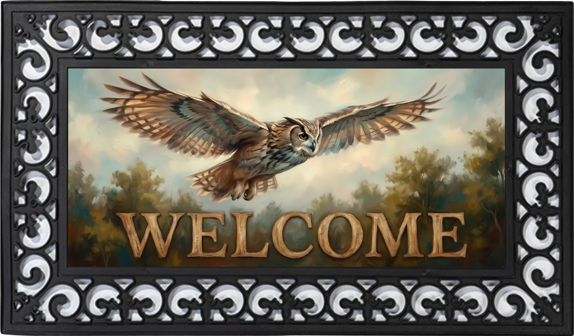 Rustic Owl Welcome Outdoor Mat – Woodland Forest Entry Rug