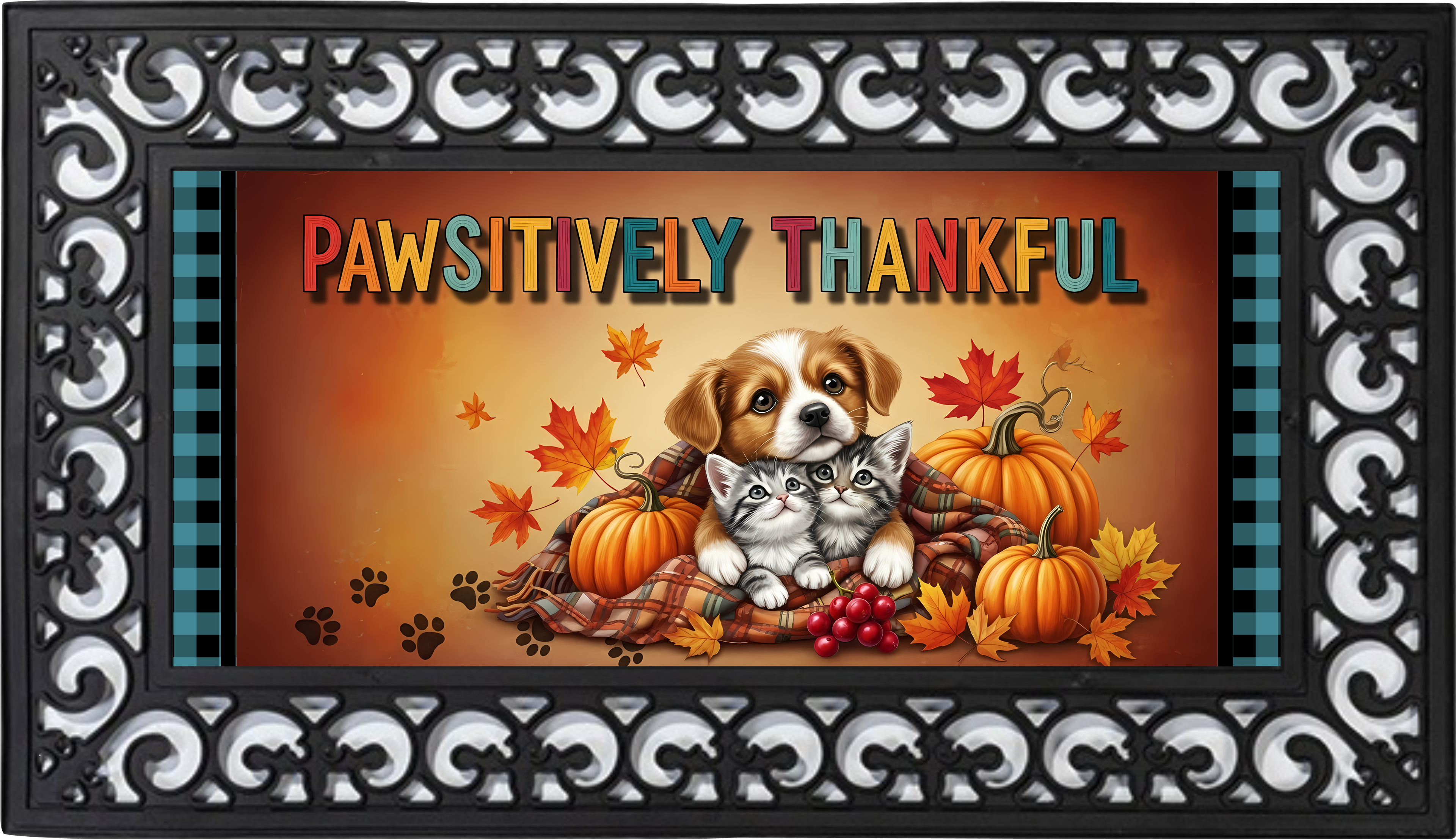 Pawsitively Thankful Fall Mat Insert – Cute Dog & Cat Porch Decor