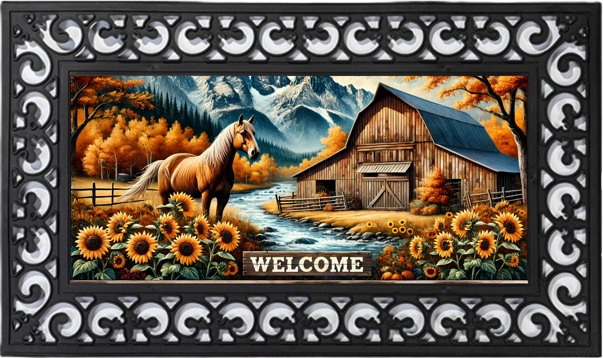 Rustic Barn & Horse Fall Mat Insert – Country Welcome Porch Decor