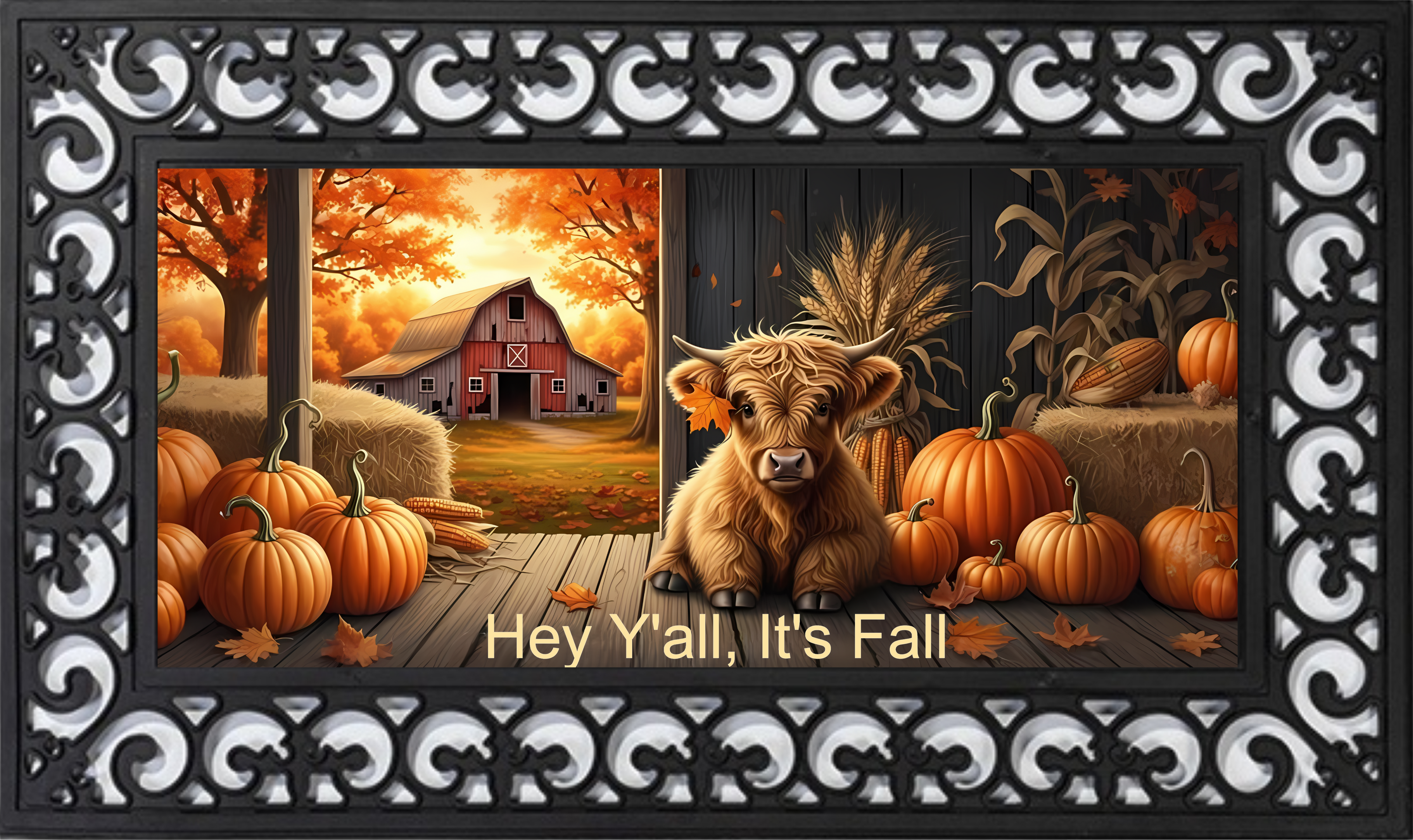 Hey Y’all, It’s Fall Mat Insert – Highland Cow Farm Porch Decor