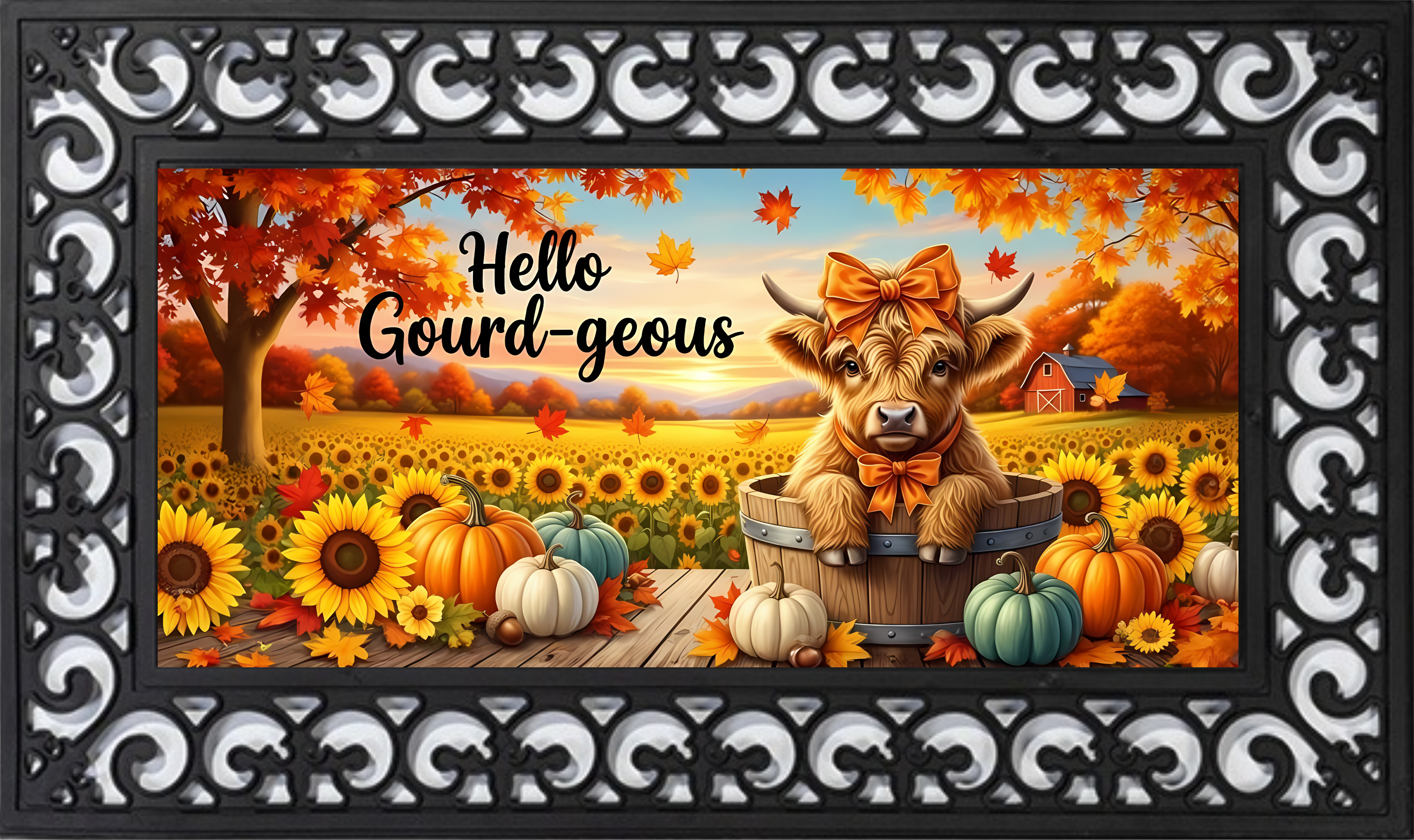 Hello Gourd-geous Highland Cow – Fall Outdoor Mat Insert