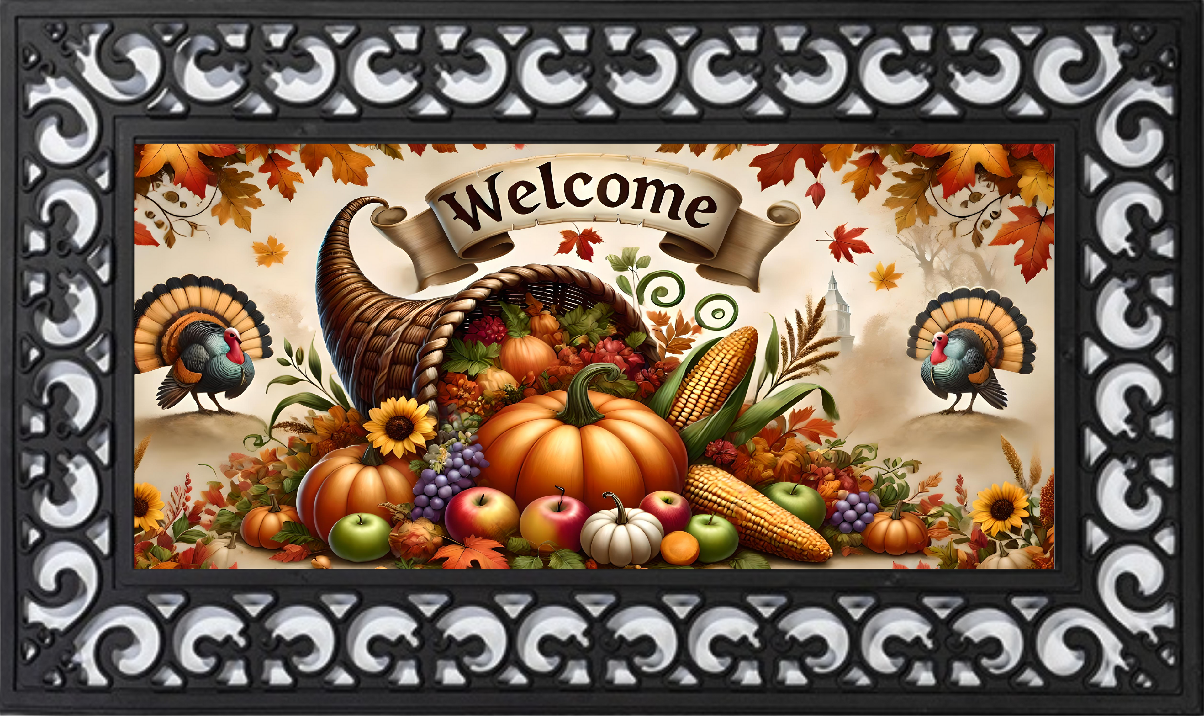 Harvest Welcome Cornucopia Mat Insert Only – Thanksgiving Porch Decor