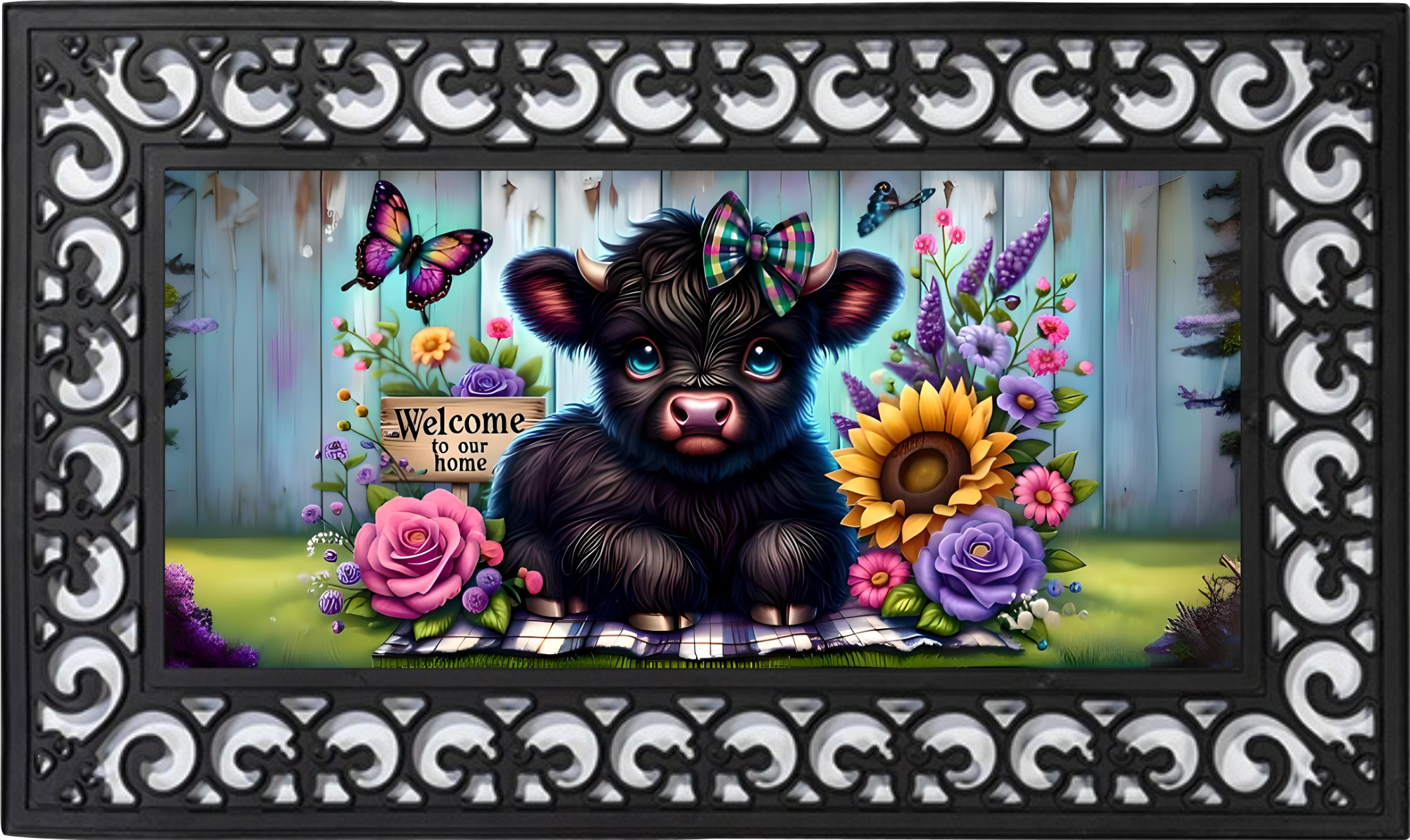 Welcome to Our Home Mat Insert – Highland Cow Spring Porch Decor