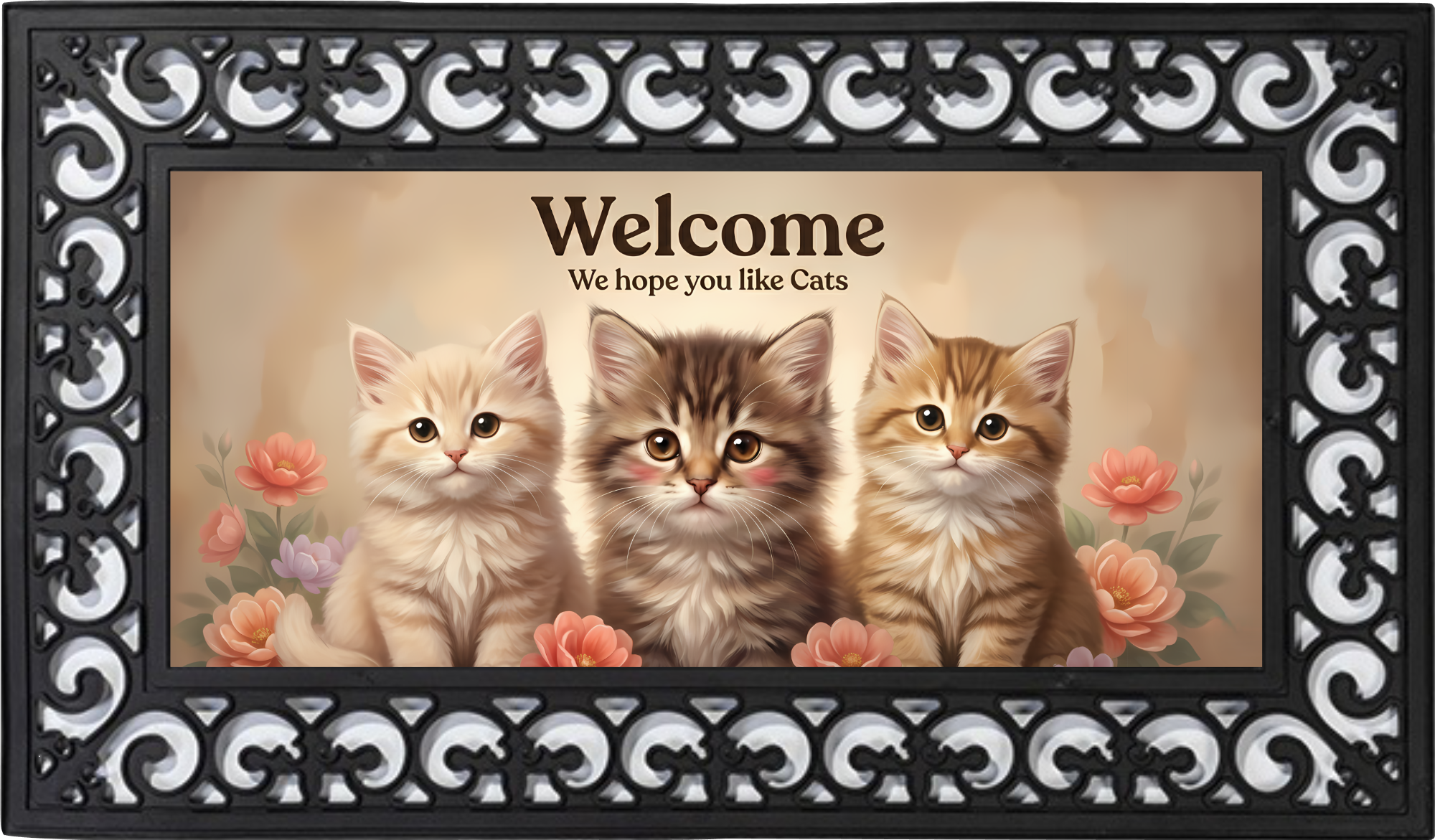 Welcome We Hope You Like Cats Outdoor Mat – Floral Kitten Entry Rug