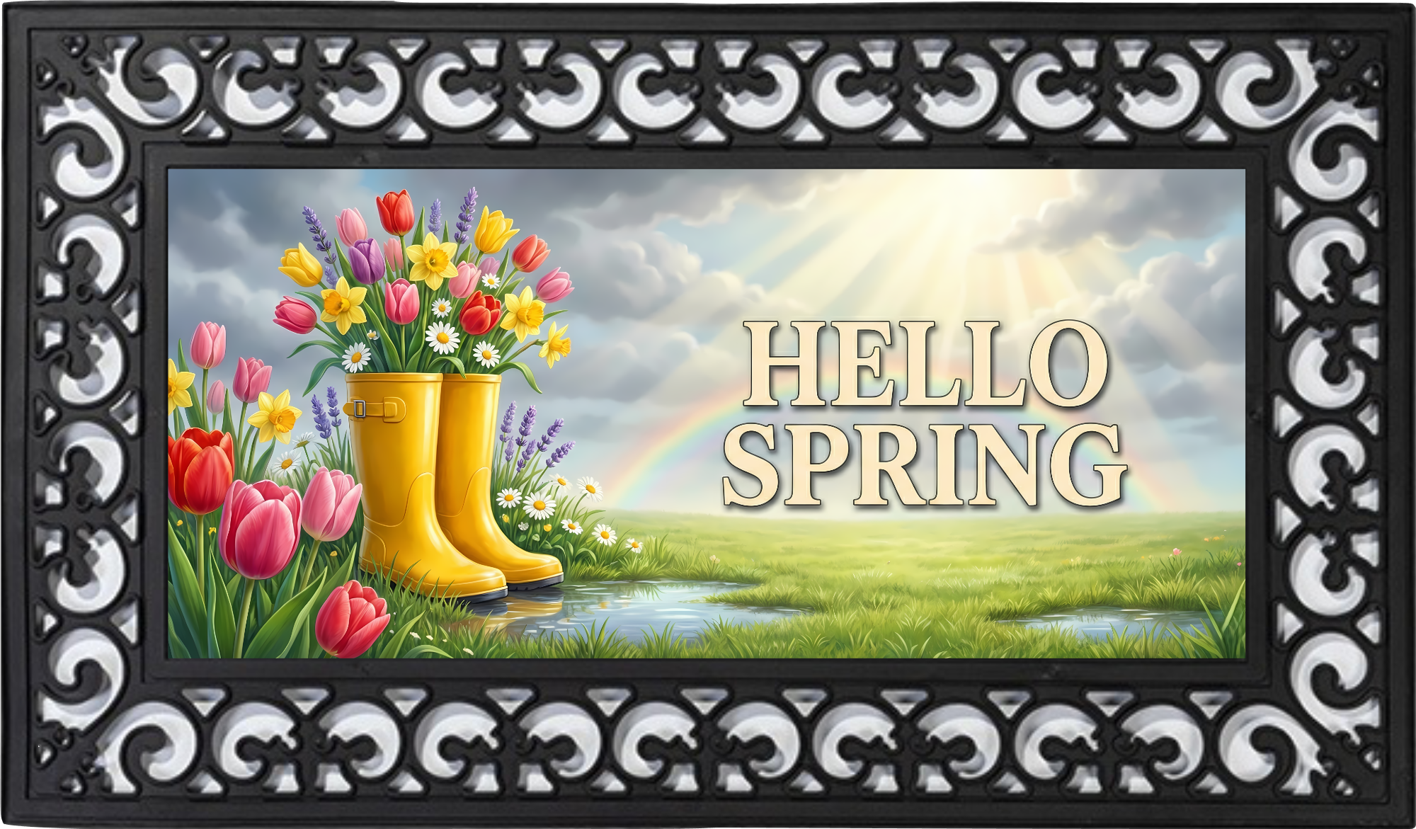 Hello Spring Rain Boots Floral Outdoor Doormat Insert
