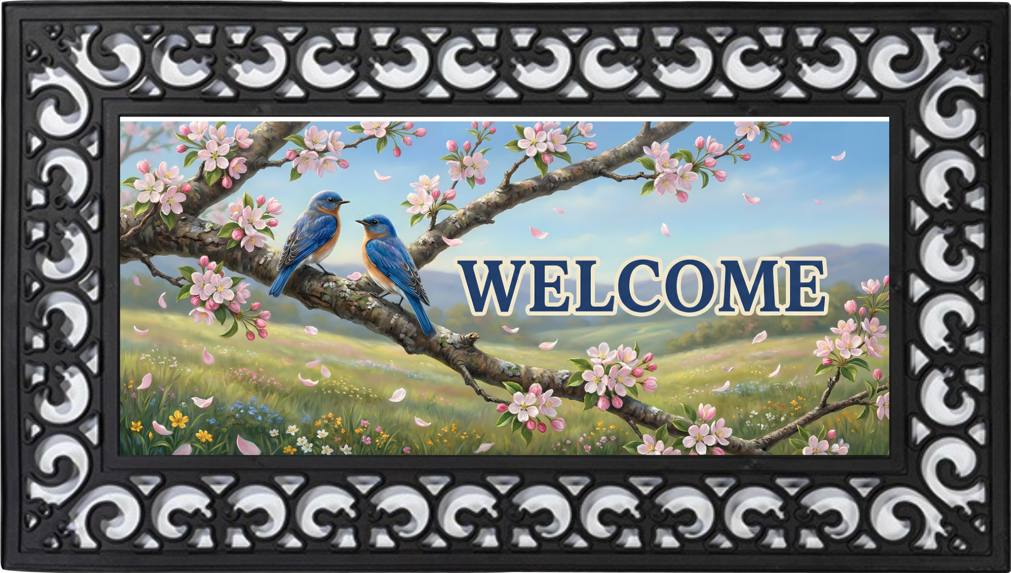 Bluebird Blossom Welcome Spring Outdoor Doormat