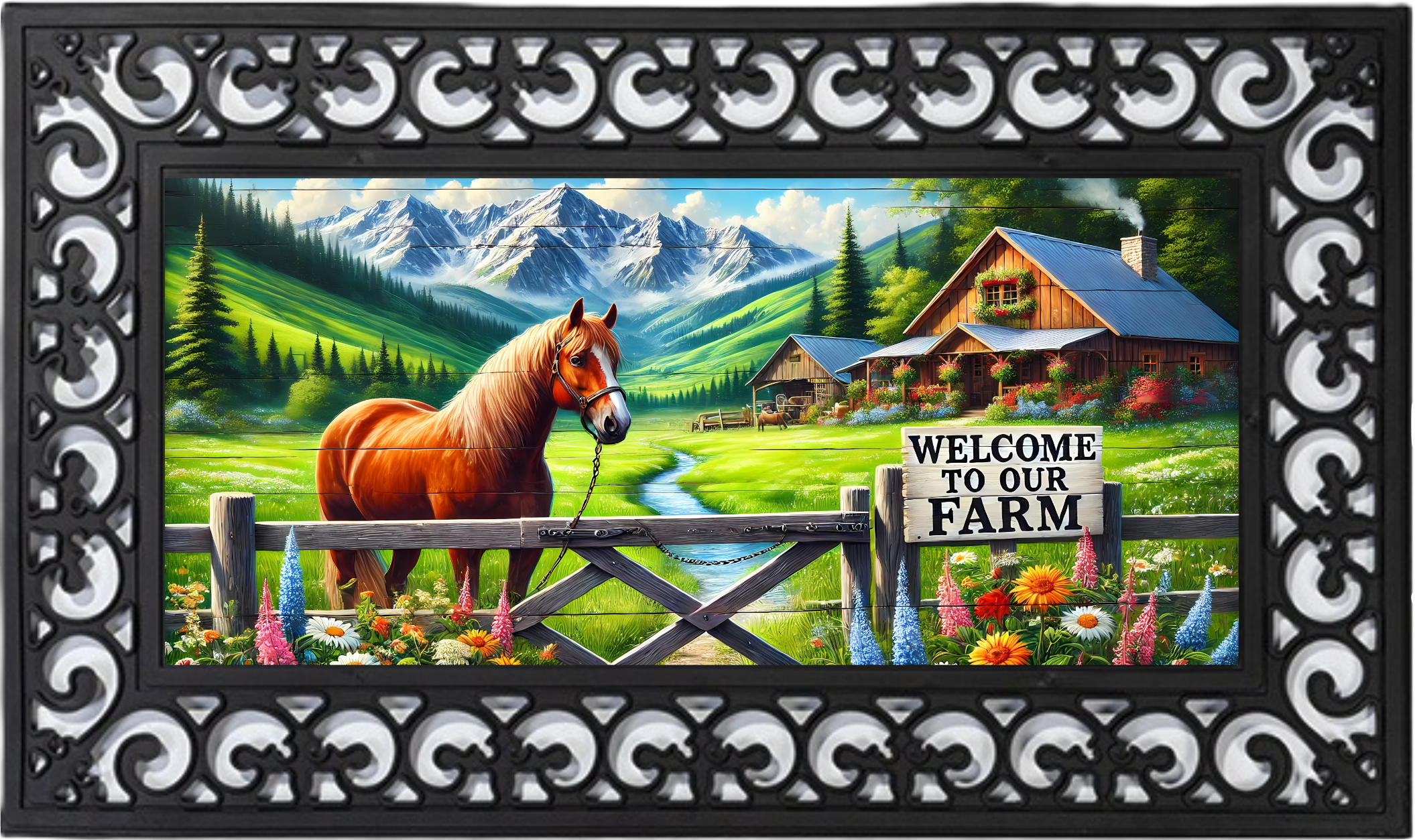 Welcome to Our Farm Horse Welcome Mat Insert – Country Farmhouse Porch Decor