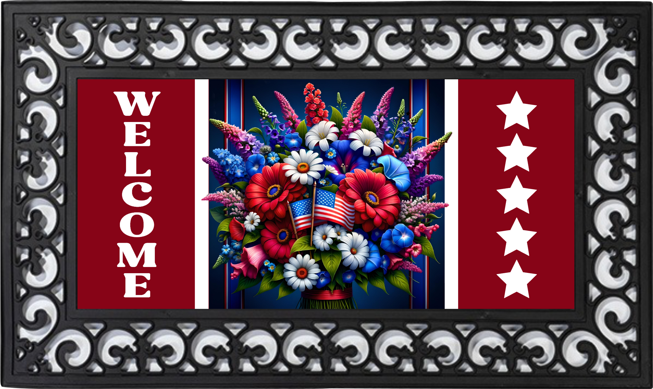 Patriotic Stars and Stripes Welcome Mat Insert – Americana Porch Decor